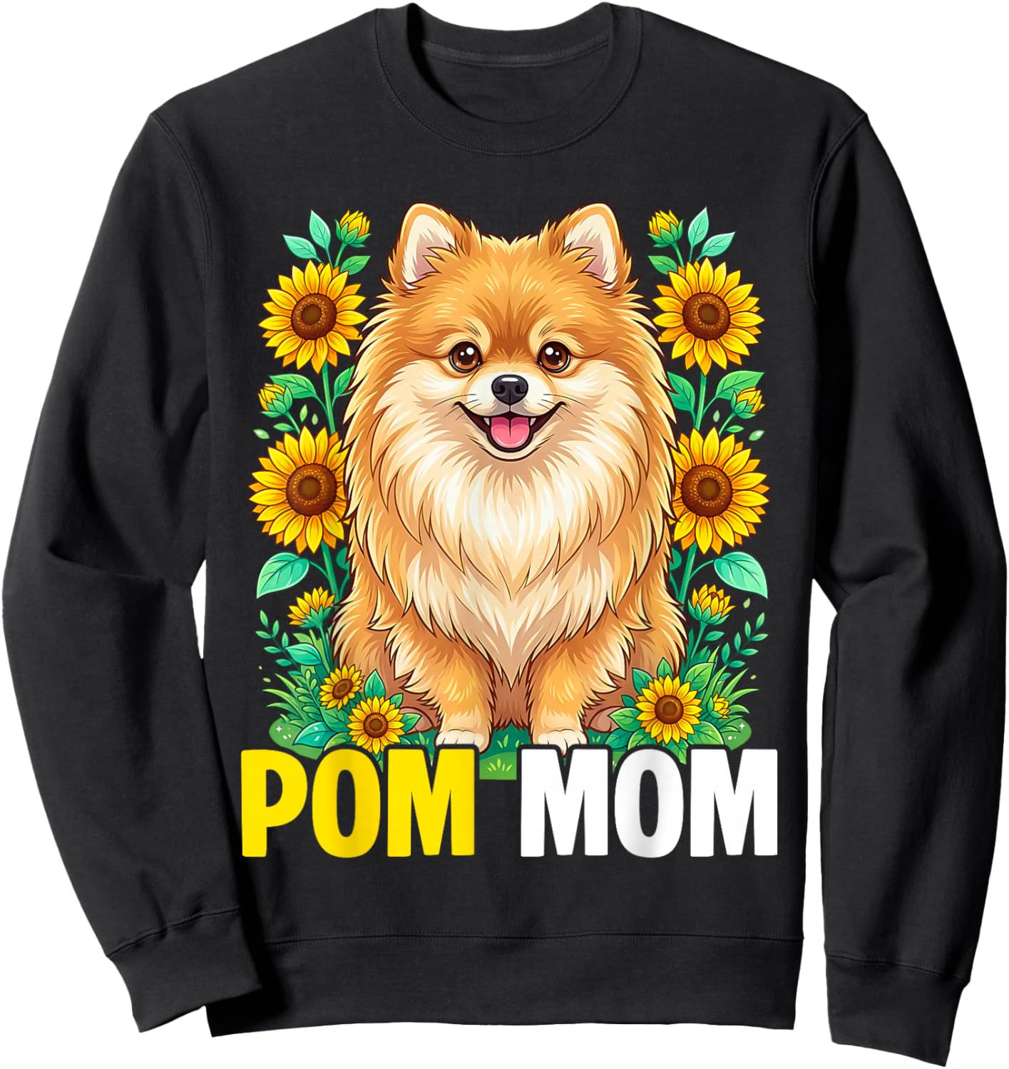 Pom Mom Pomeranian Dog Sunflower Lover Mothers Day Sweatshirt - Sweatshirt | Black