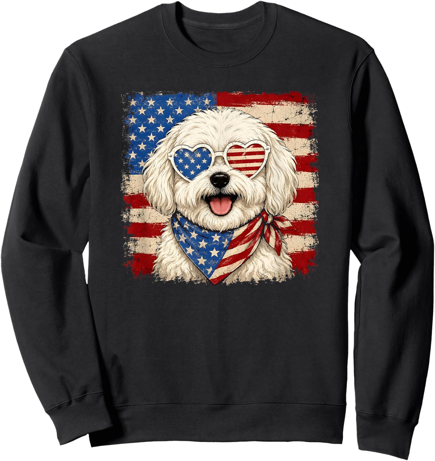 Cute Maltese Dog US America Flag Patriotic 4th of July Sweatshirt - Sweatshirt | Black