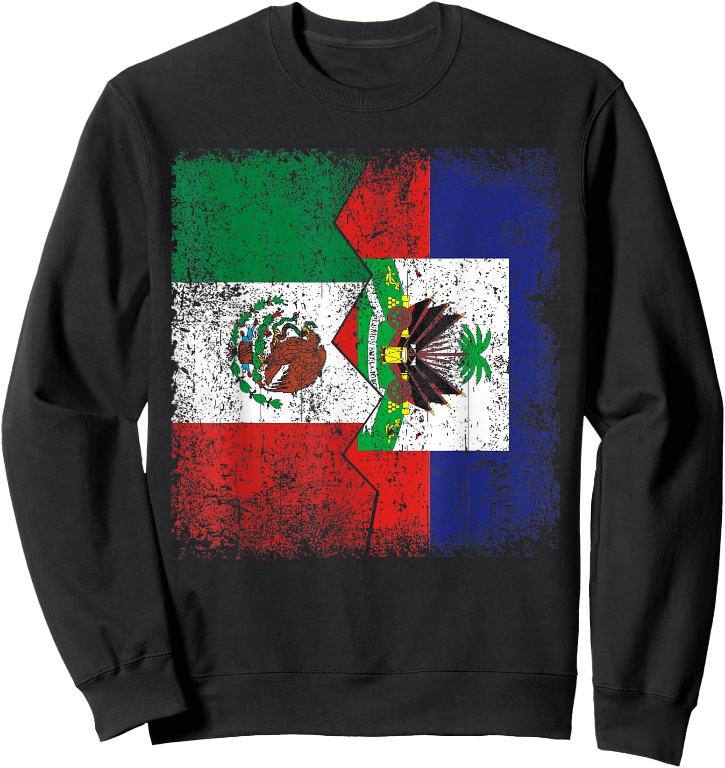 Haitian Roots | Half Mexican Flag | Mexico Haiti Flags Sweatshirt - Sweatshirt | Black