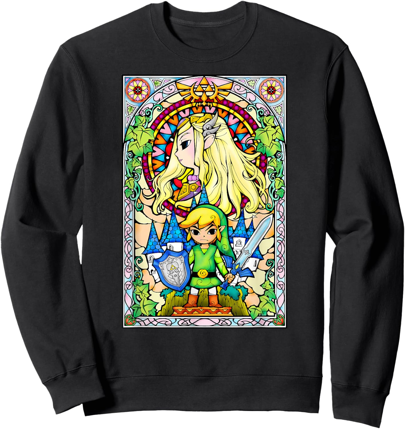 Legend Of Zelda Wind Waker Stained Glass Graphic Sweatshirt - Sweatshirt | Black