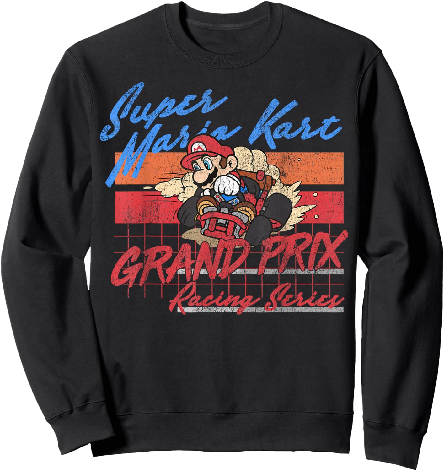 Mario Kart Racing Retro Drift Distressed Graphic Sweatshirt - Sweatshirt | Black