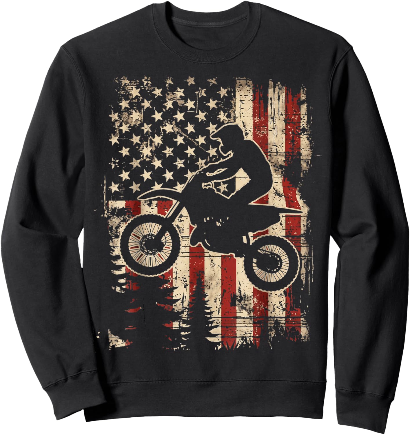 Vintage American Flag Dirt Bike Motocross Patriotic Rider Sweatshirt - Sweatshirt | Black