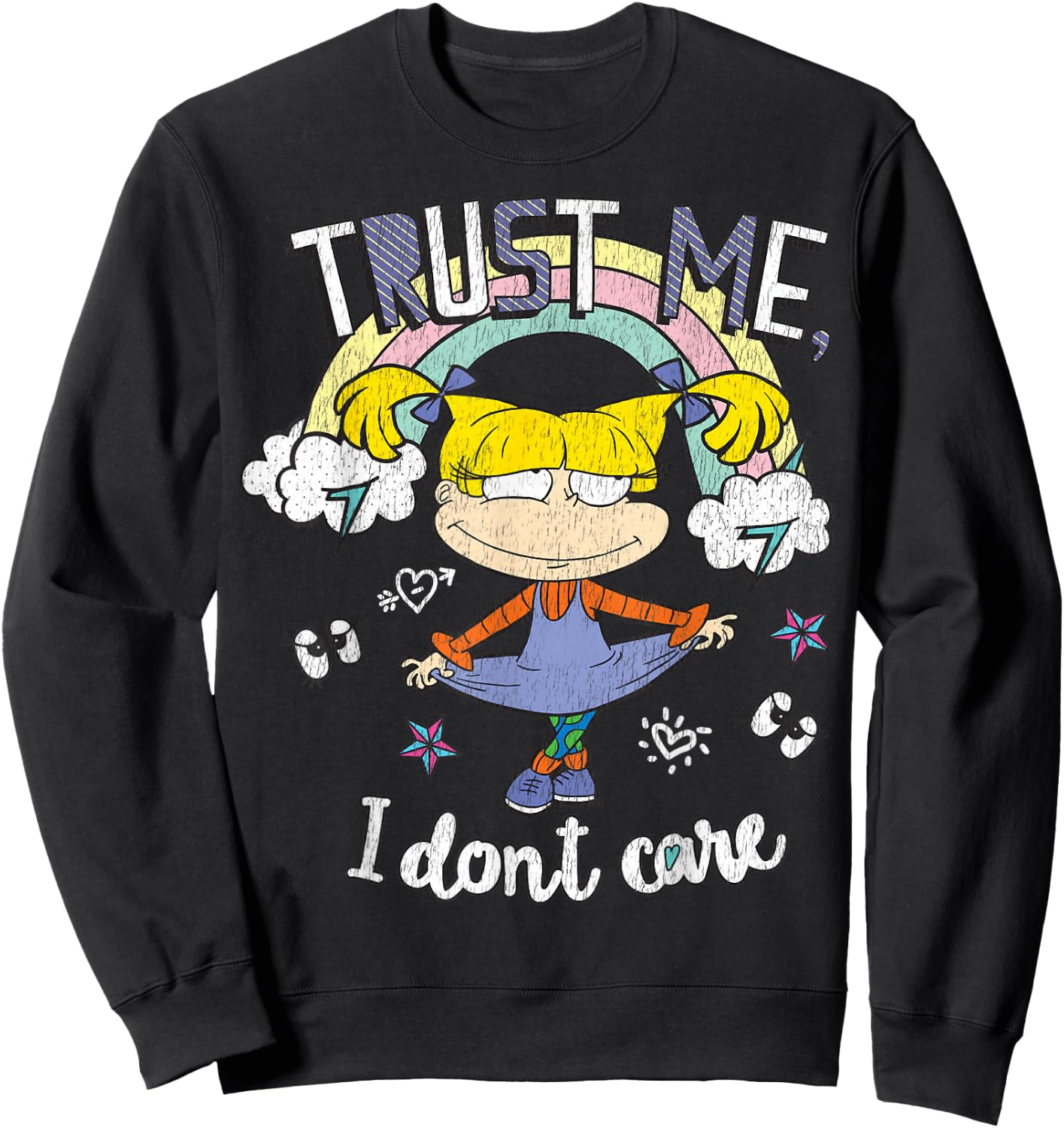 Rugrats Angelica Trust Me Don't Care Rainbow Graphic Sweatshirt - Sweatshirt | Black