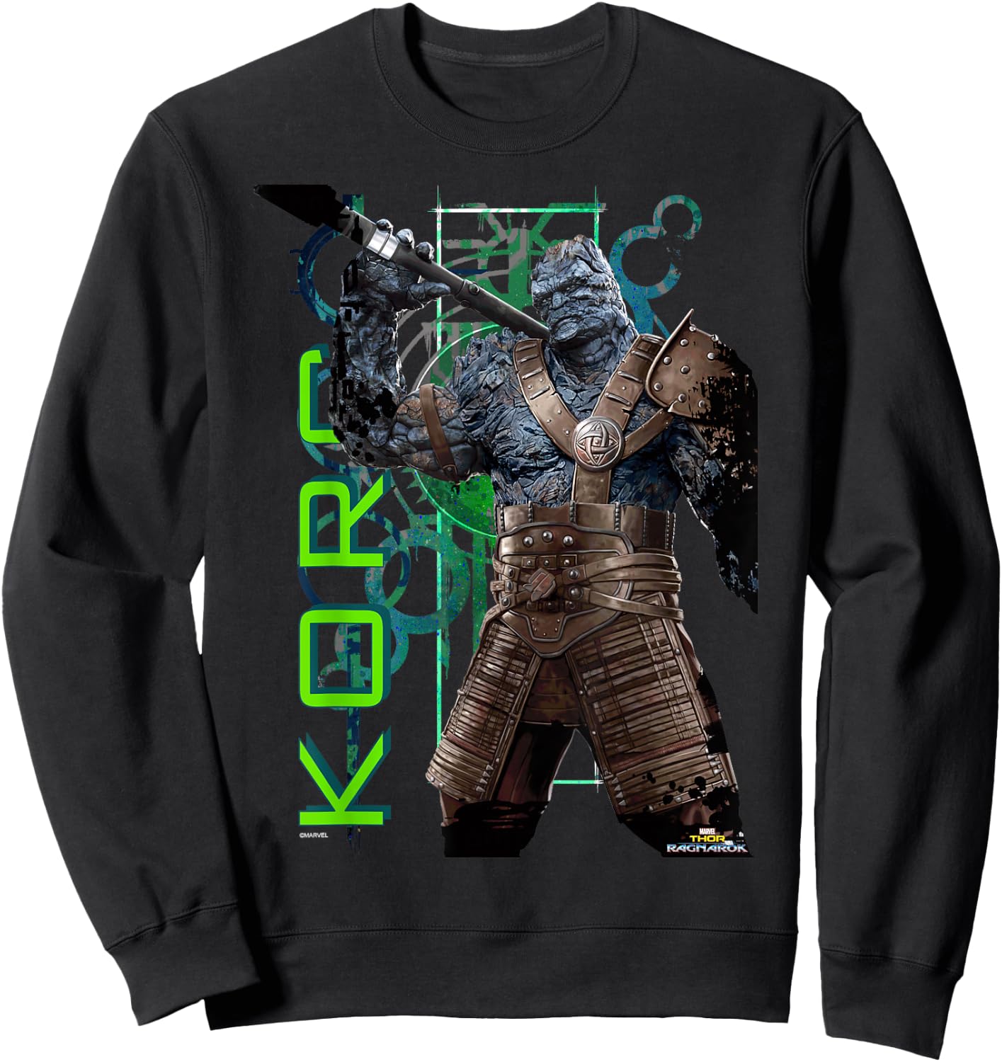 Marvel Thor Ragnarok Korg Green Symbols Graphic Sweatshirt - Sweatshirt | Black