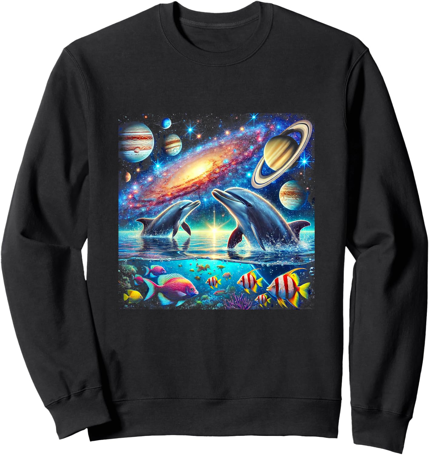 90s Dolphin, Y2k Space Galaxy Dolphins, Colorful Beach Sweatshirt - Sweatshirt | Black