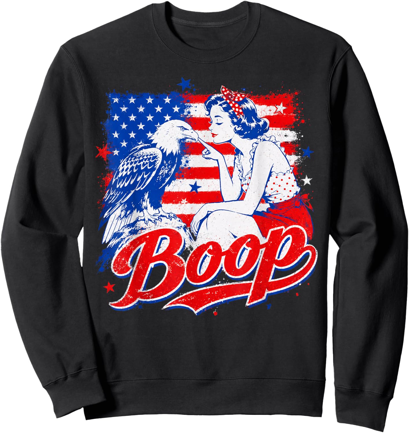 Funny Hand Boop Nose Girl Eagle Funny Patriotic 4th of July Sweatshirt - Sweatshirt | Black