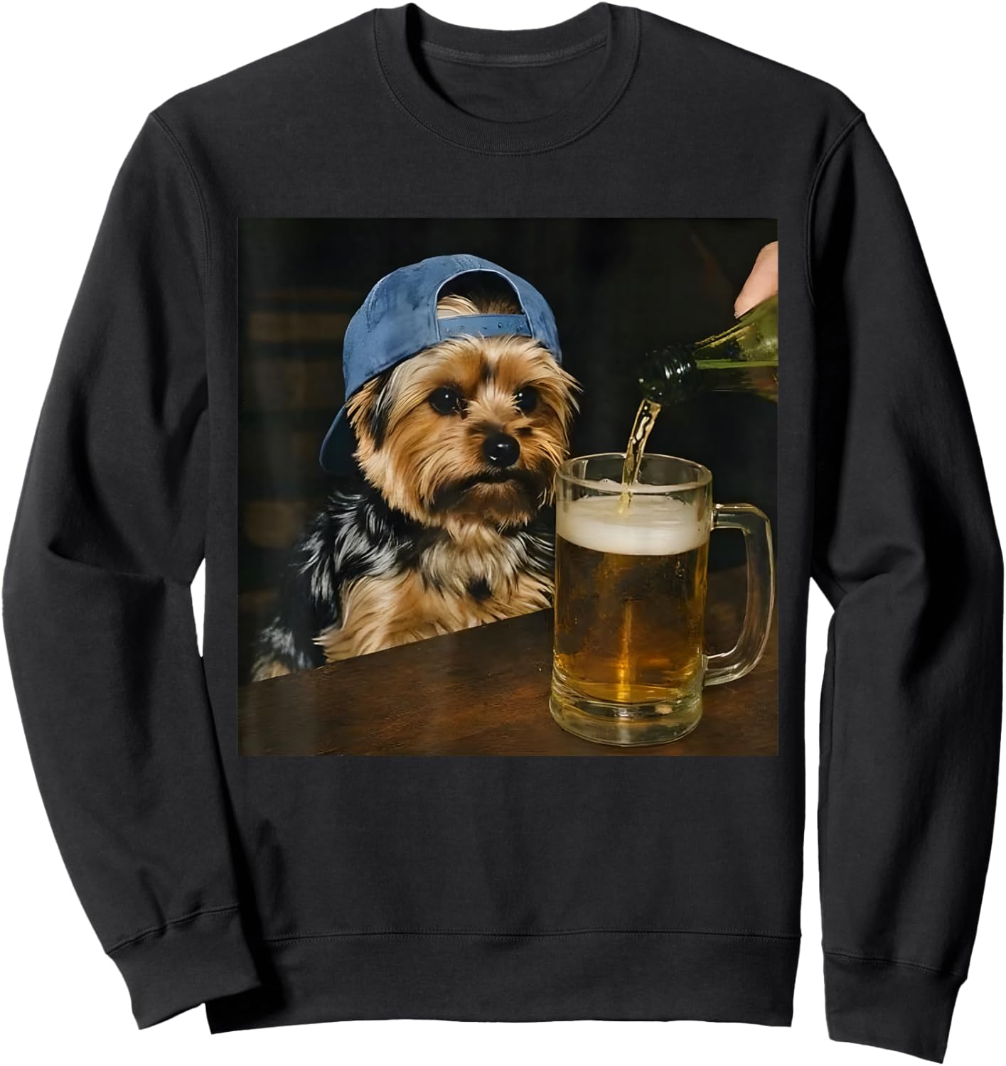 Funny Yorkie Drinking Beer Cute Dog Meme Humor Sweatshirt - Sweatshirt | Black