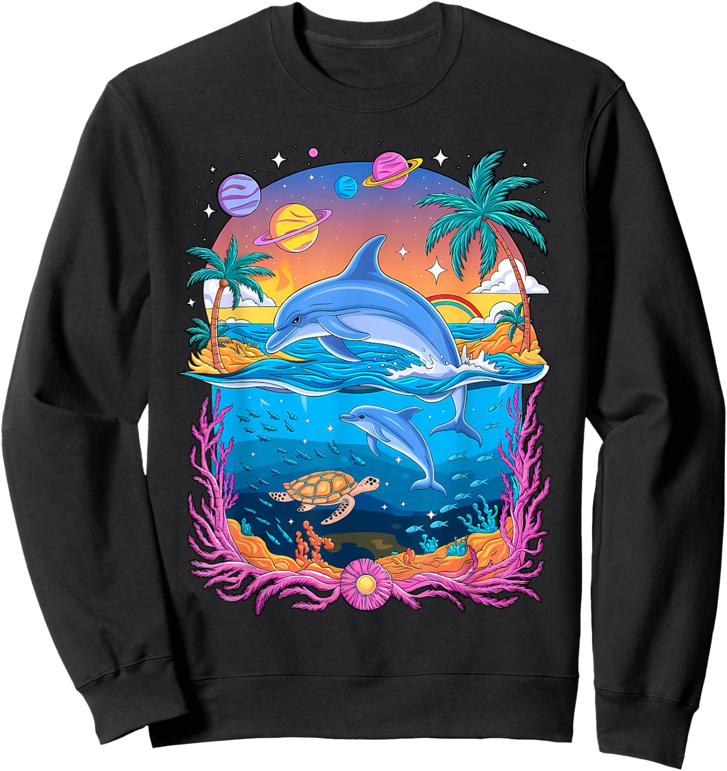 Space Dolphin Galaxy Dolphins Rainbow Sweatshirt - Sweatshirt | Black
