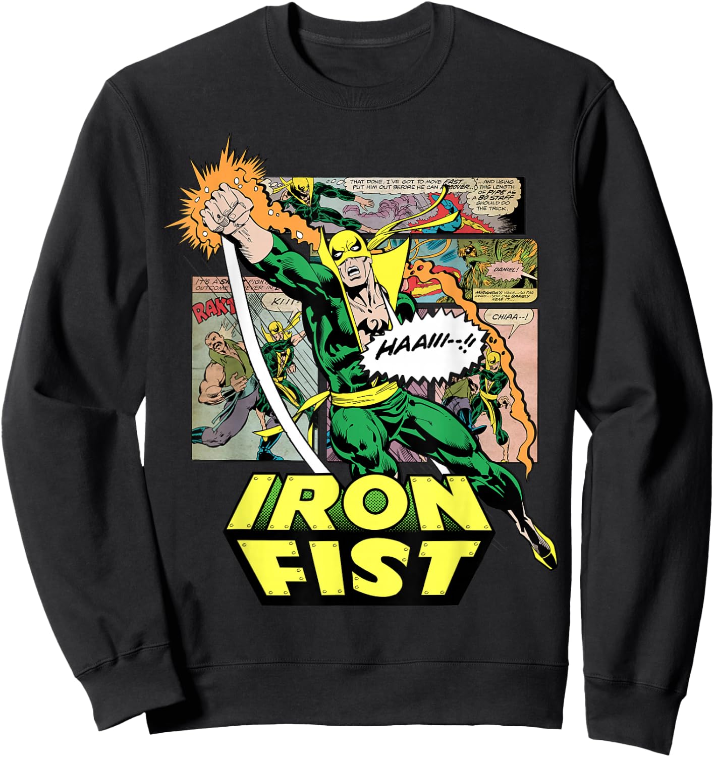 Marvel Comics Retro Classic Iron Fist Comic Book Punch Up Sweatshirt - Sweatshirt | Black