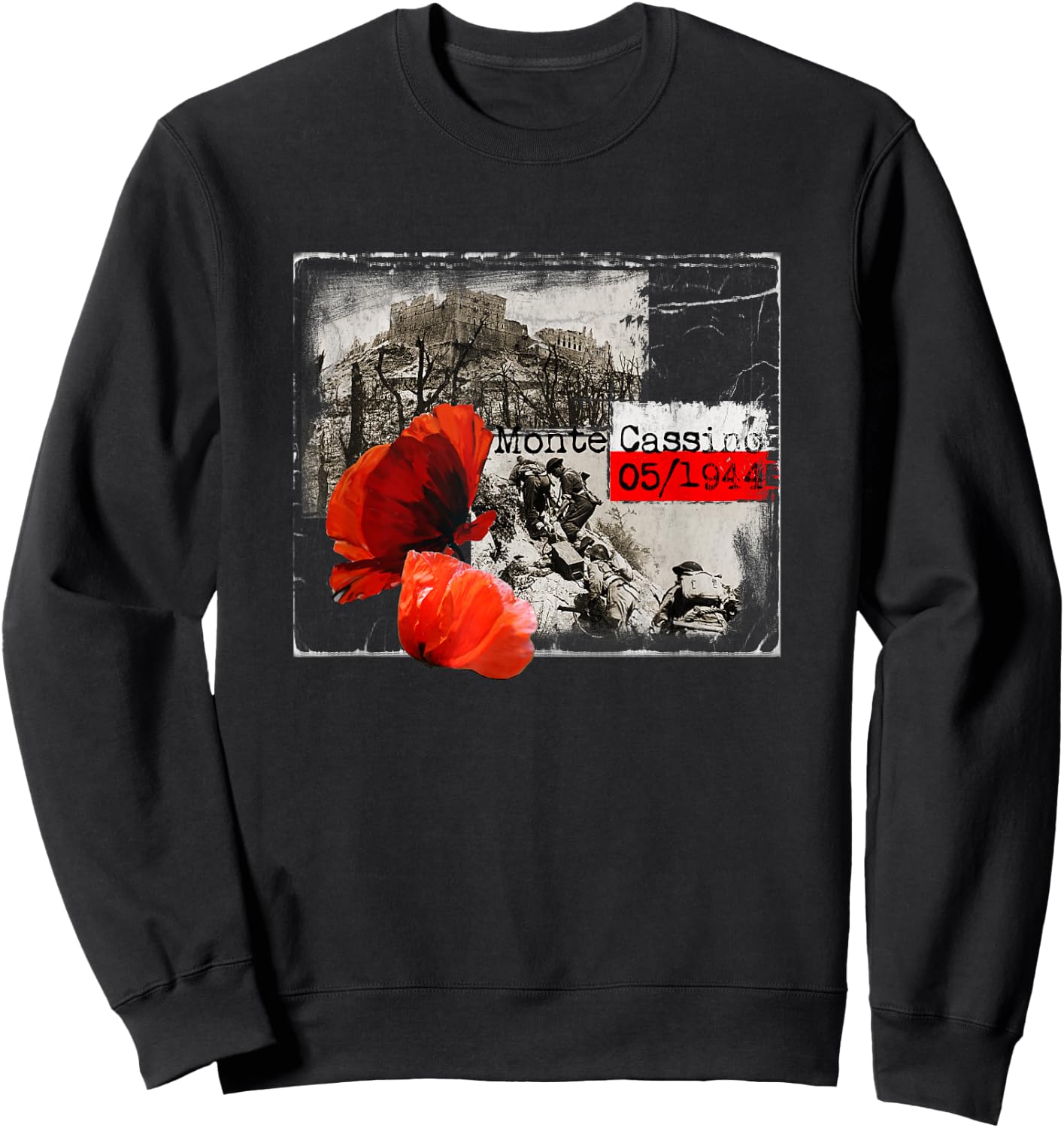 Monte Cassino WW2 Czerwone Maki Poland Polska Sweatshirt - Sweatshirt | Black