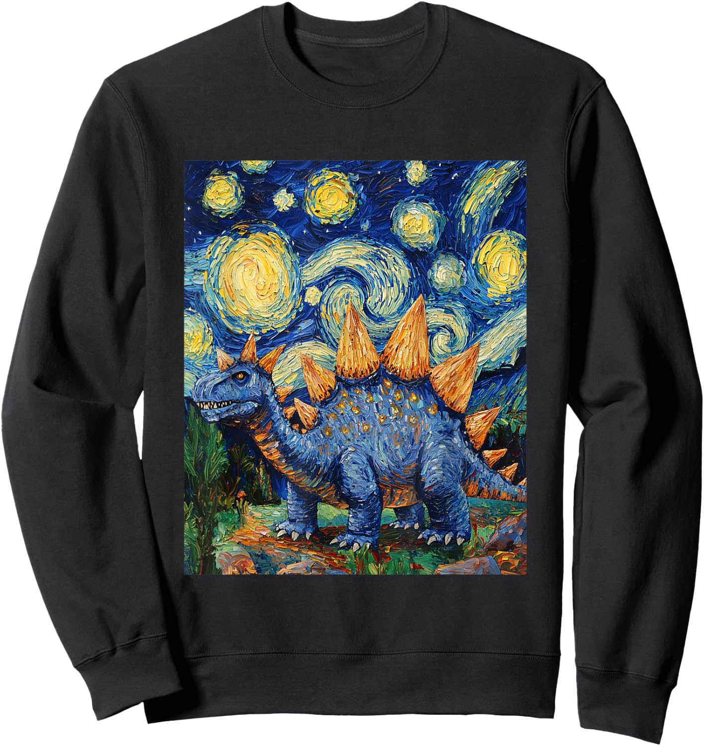 Stegosaurus Dinosaur Dino - Van Gogh Style - Starry Night Sweatshirt - Sweatshirt | Black