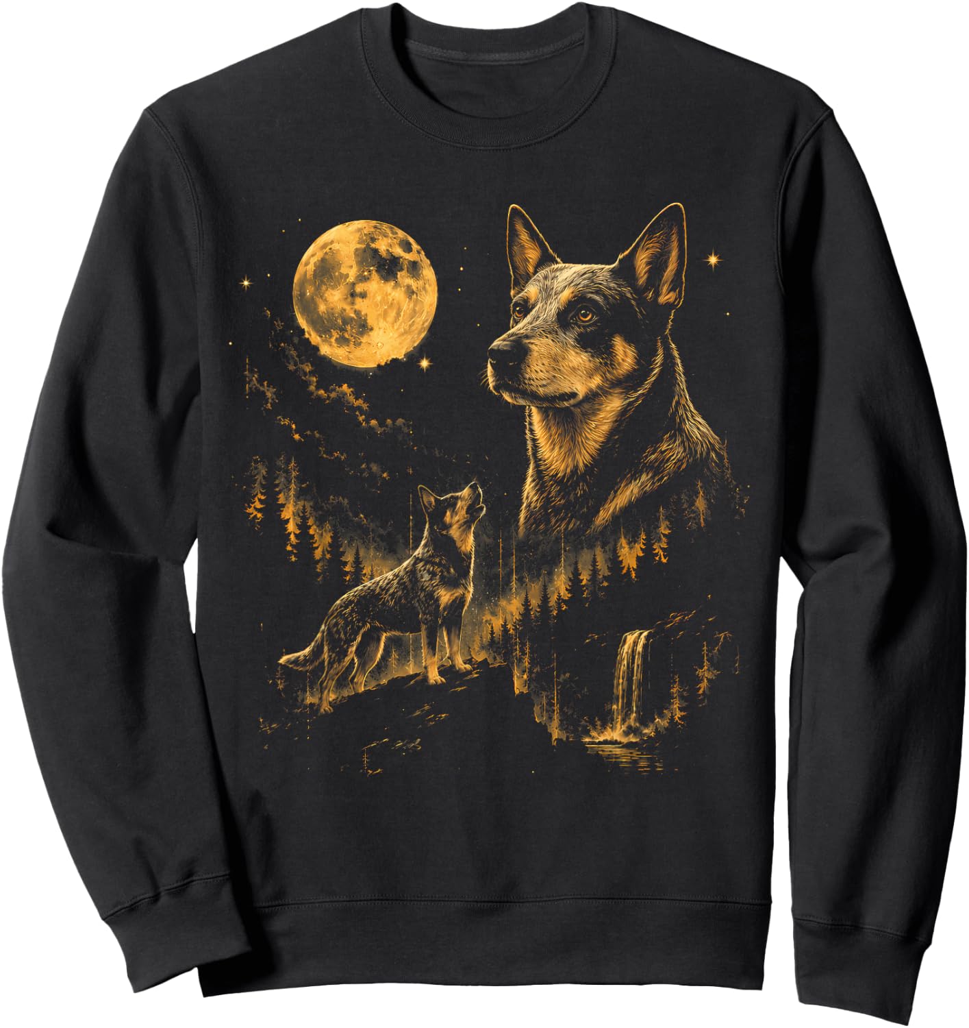 Australian Cattle Dog Howling Moon Funny Love Dog Sweatshirt - Sweatshirt | Black