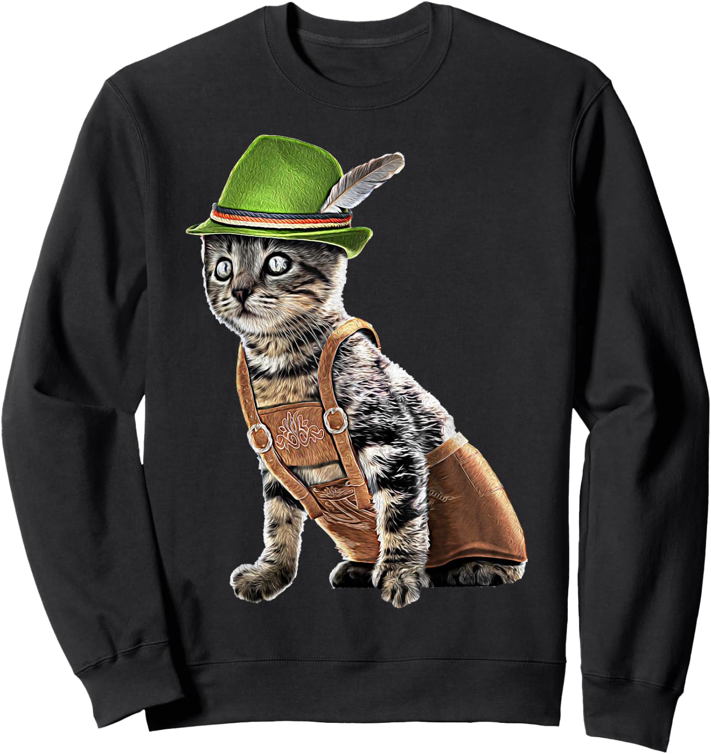 Oktoberfest Cat Bavarian Lederhosen Costume Alpine Hat Gift Sweatshirt - Sweatshirt | Black
