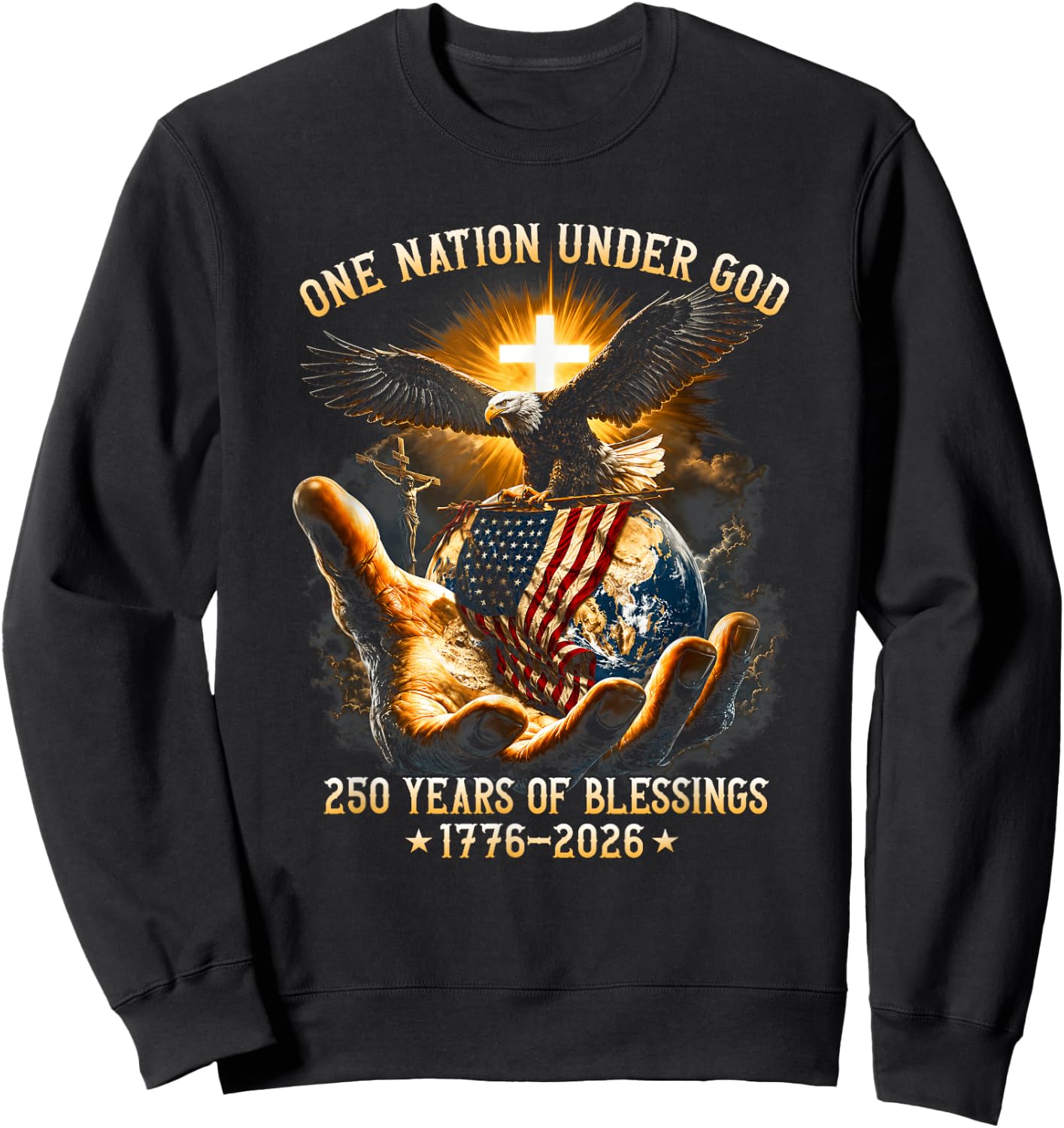 One Nation Under God 250 Years 250th Anniversary USA Men Sweatshirt - Sweatshirt | Black