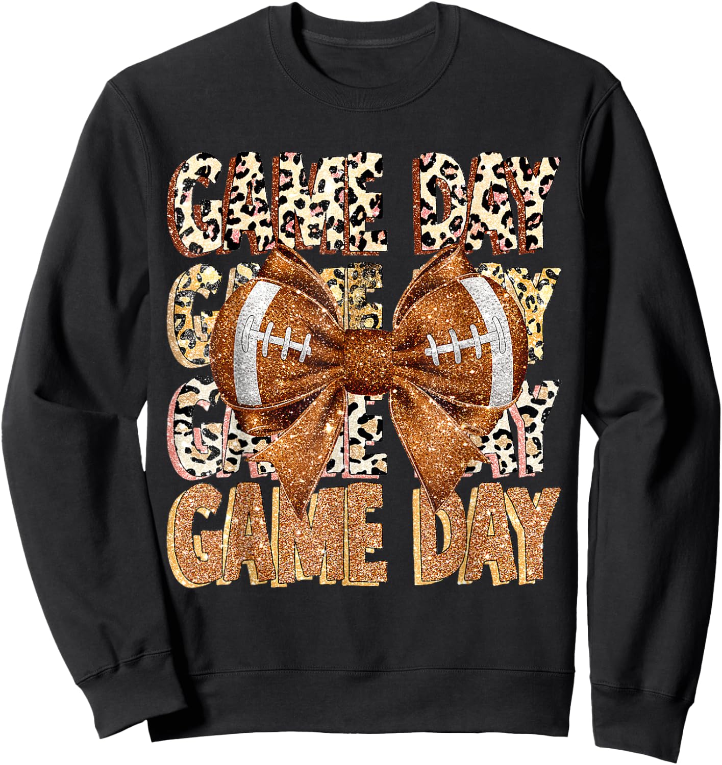 Game Day Football Bling bling Coquette Bow leopard trendy Sweatshirt - Sweatshirt | Black