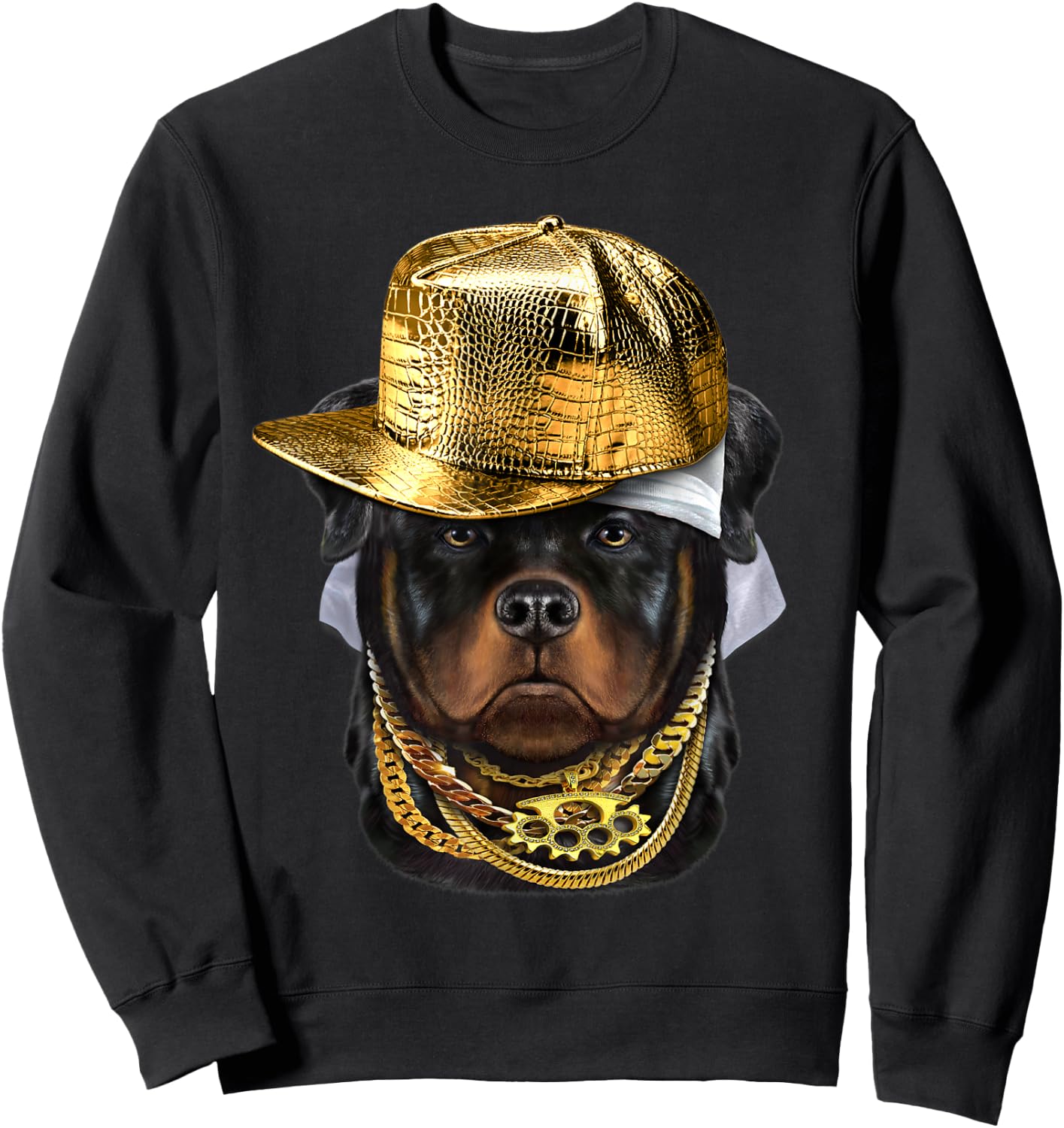 Rottweiler Dog wearing Hip Hop Rapper Cap Sweatshirt - Sweatshirt | Black