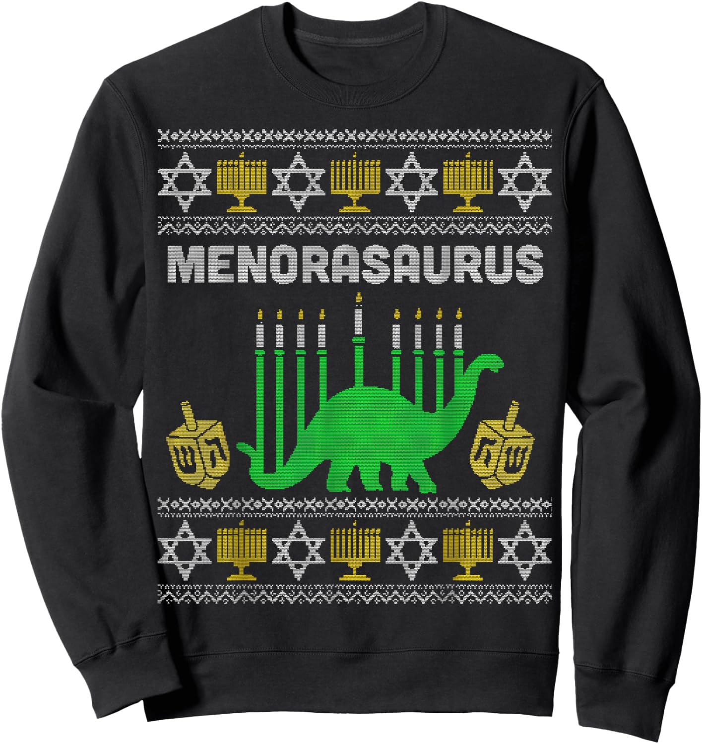 Menorasaurus Shirt, Kids Hanukkah Gift, Chanukah Menorah Sweatshirt - Sweatshirt | Black