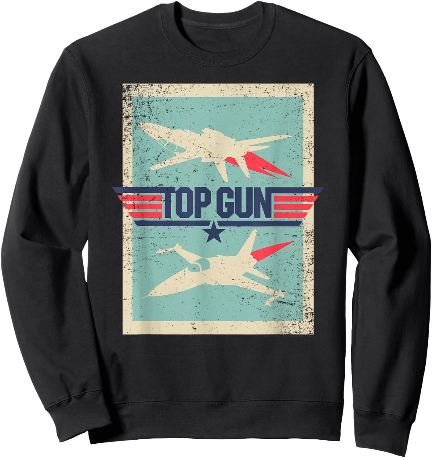 Top Gun Inverted Cutout with Distressing Action Movie Sweatshirt - Sweatshirt | Black