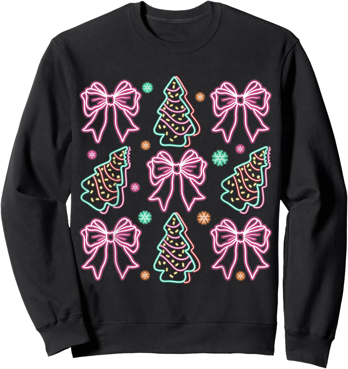 Neon Coquette Bow Santa Christmas Tree Cake Girly Xmas Women Sweatshirt - Sweatshirt | Black