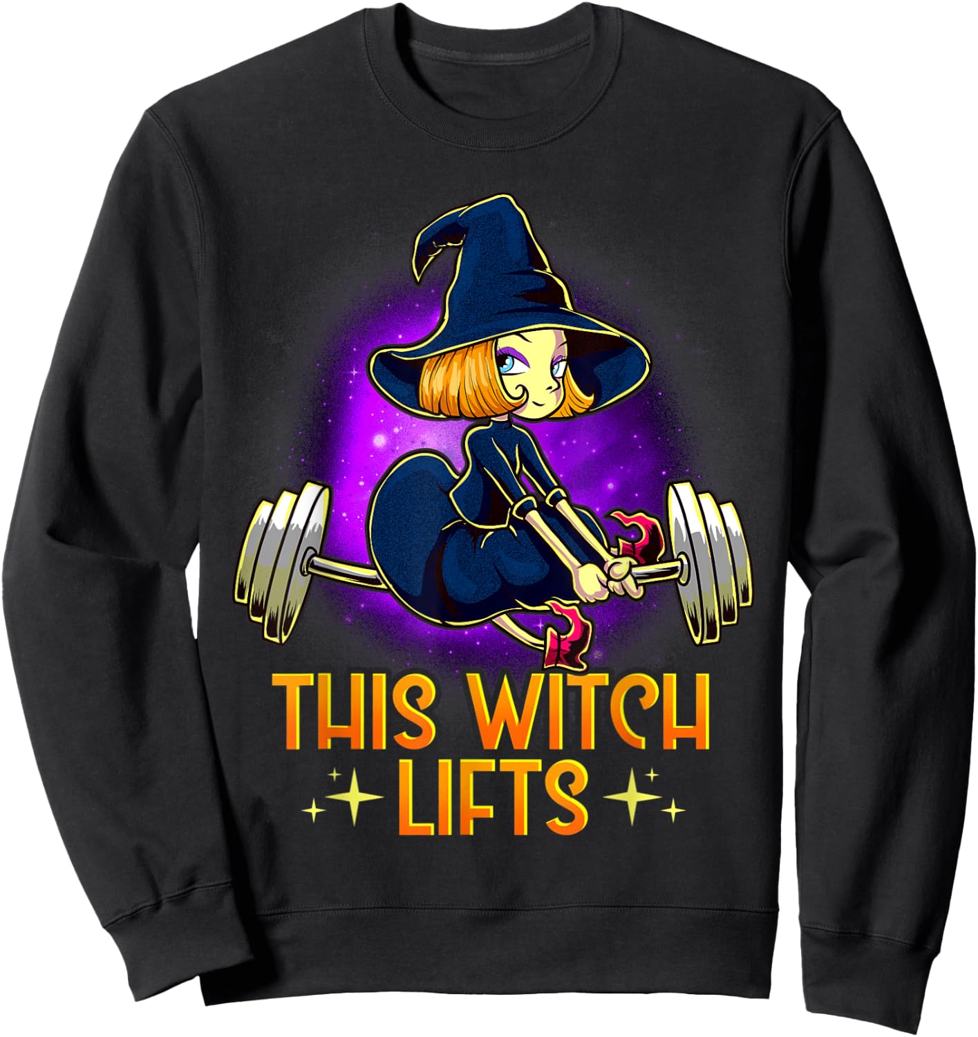 This Witch Lifts Funny Halloween Barbell Fitness Gym Witch Sweatshirt - Sweatshirt | Black