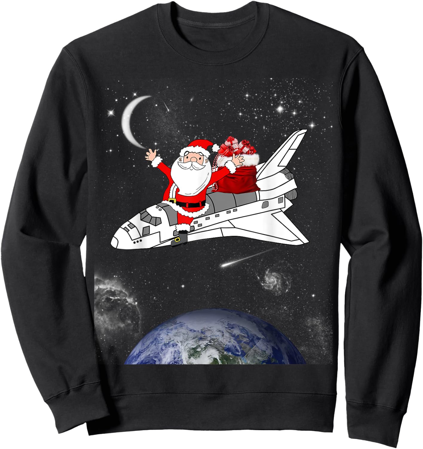 Santa In Space Spaceship Christmas Holiday Gift Sweatshirt - Sweatshirt | Black