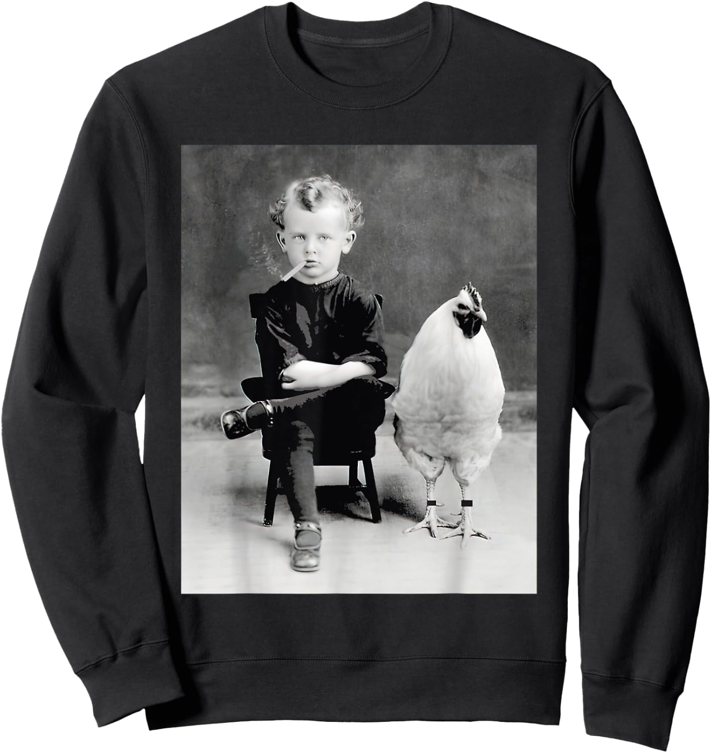 Little Boy With Chicken Rooster Smoking Vintage Sweatshirt - Sweatshirt | Black