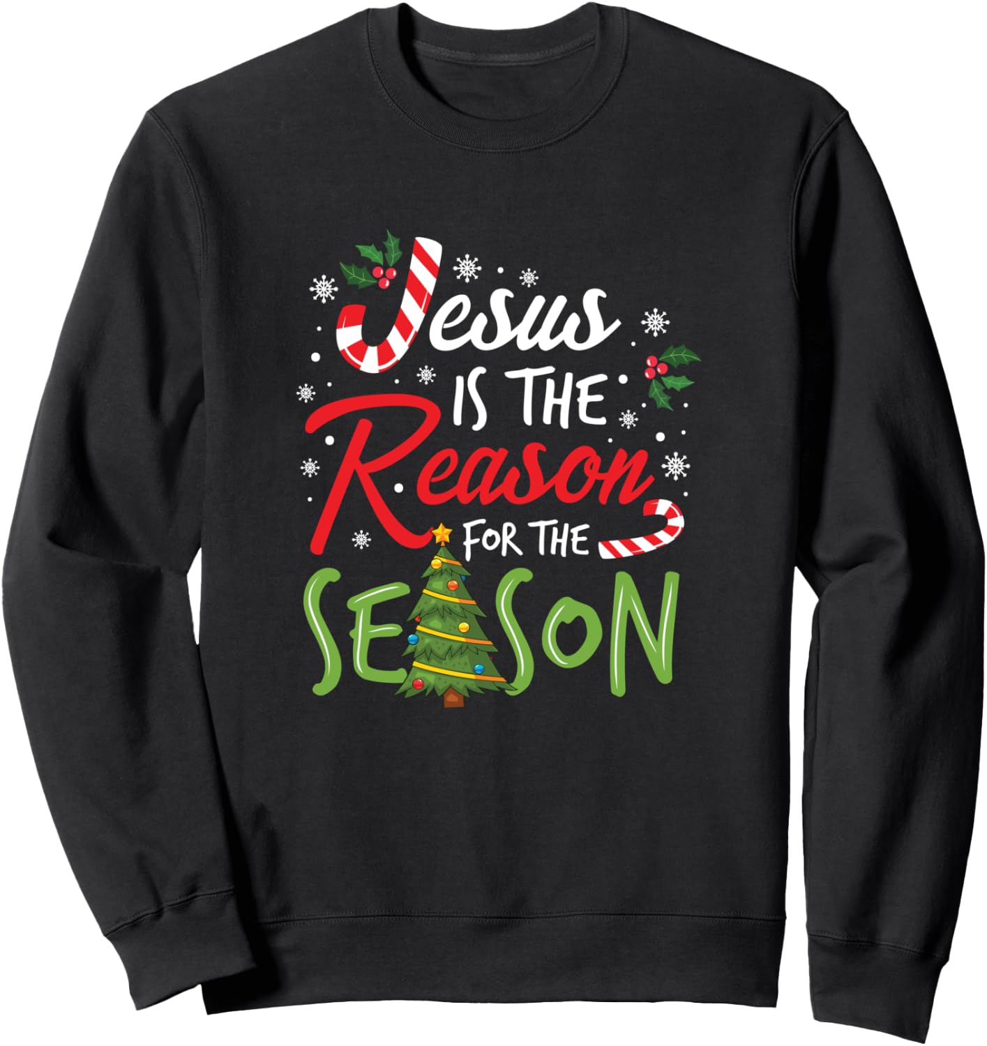 Girls Jesus is The Reason for The Season Christmas Christian Sweatshirt - Sweatshirt | Black