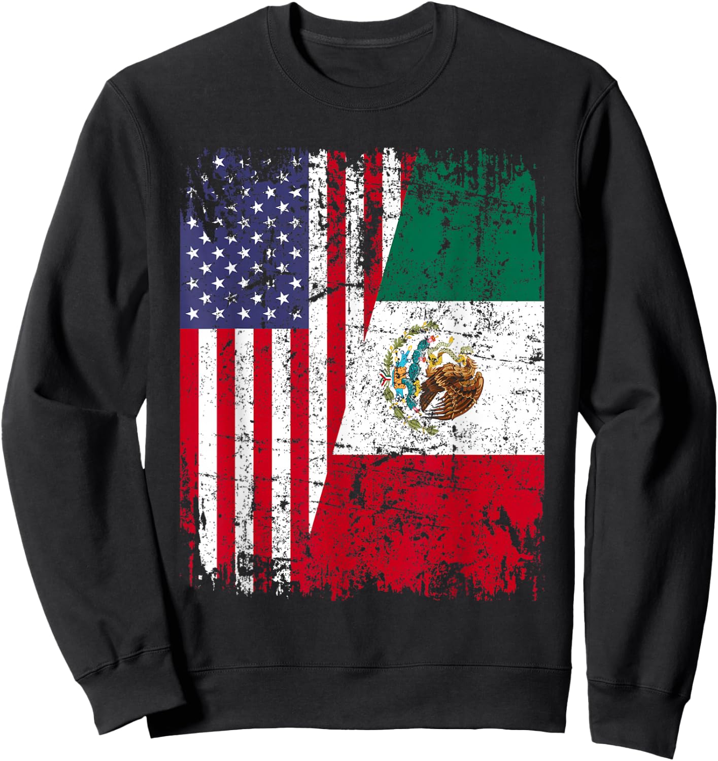 Mexican Roots | Half American Flag | Mexico Sweatshirt - Sweatshirt | Black