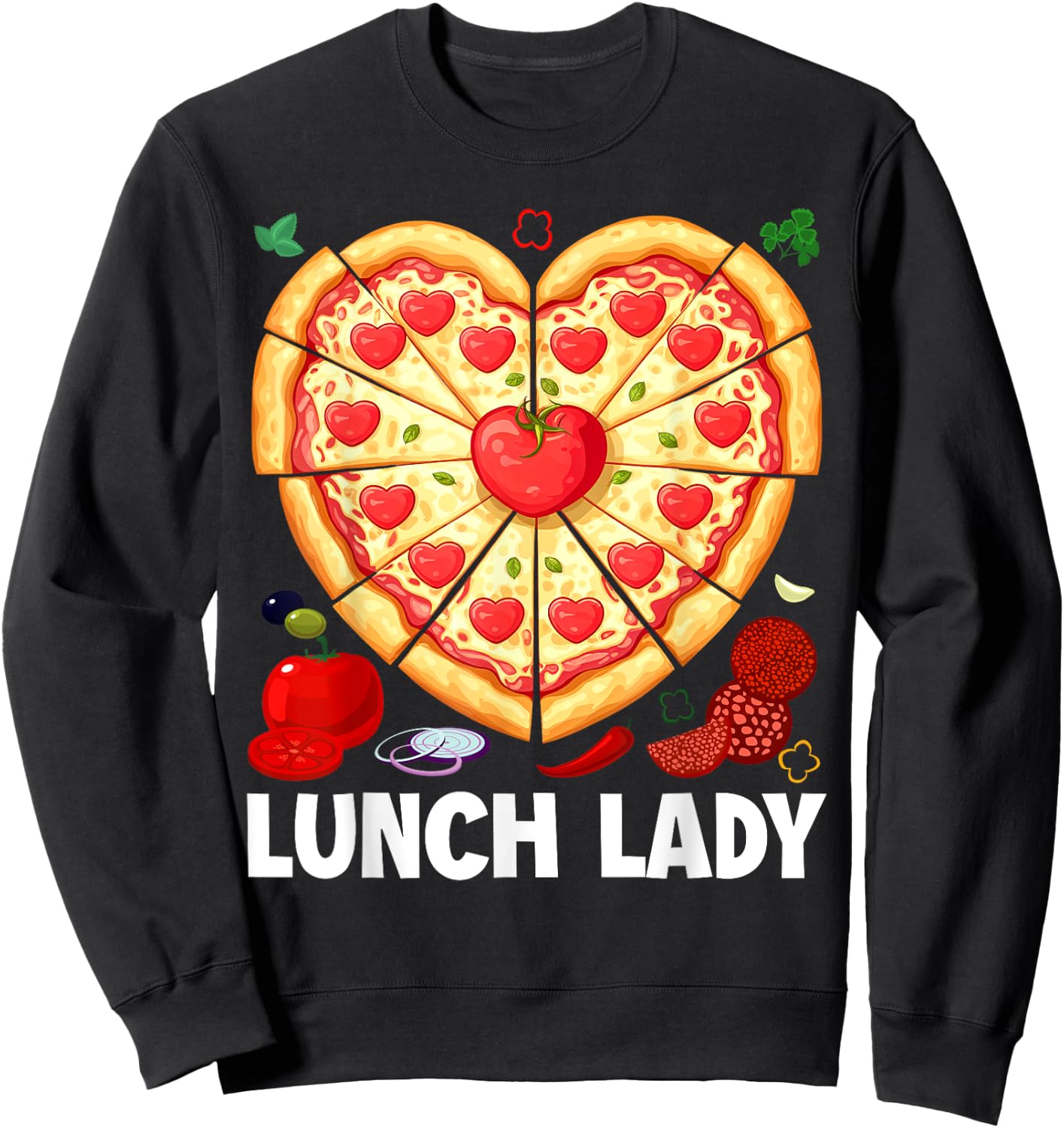 Lunch Lady Pizza Heart School Cafeteria Worker Sweatshirt - Sweatshirt | Black