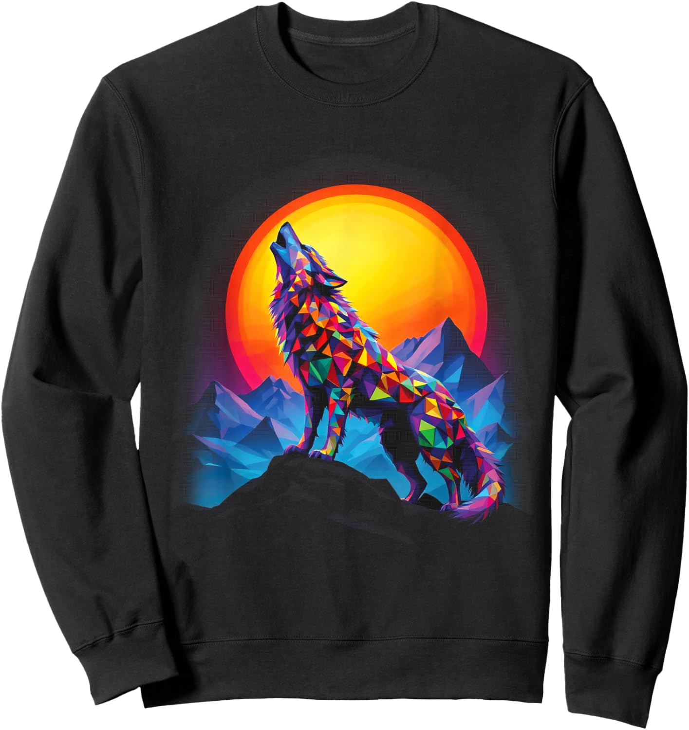 Wolf Forest Moon Vintage Cosmic Howling Wolf Lover Graphic Sweatshirt - Sweatshirt | Black