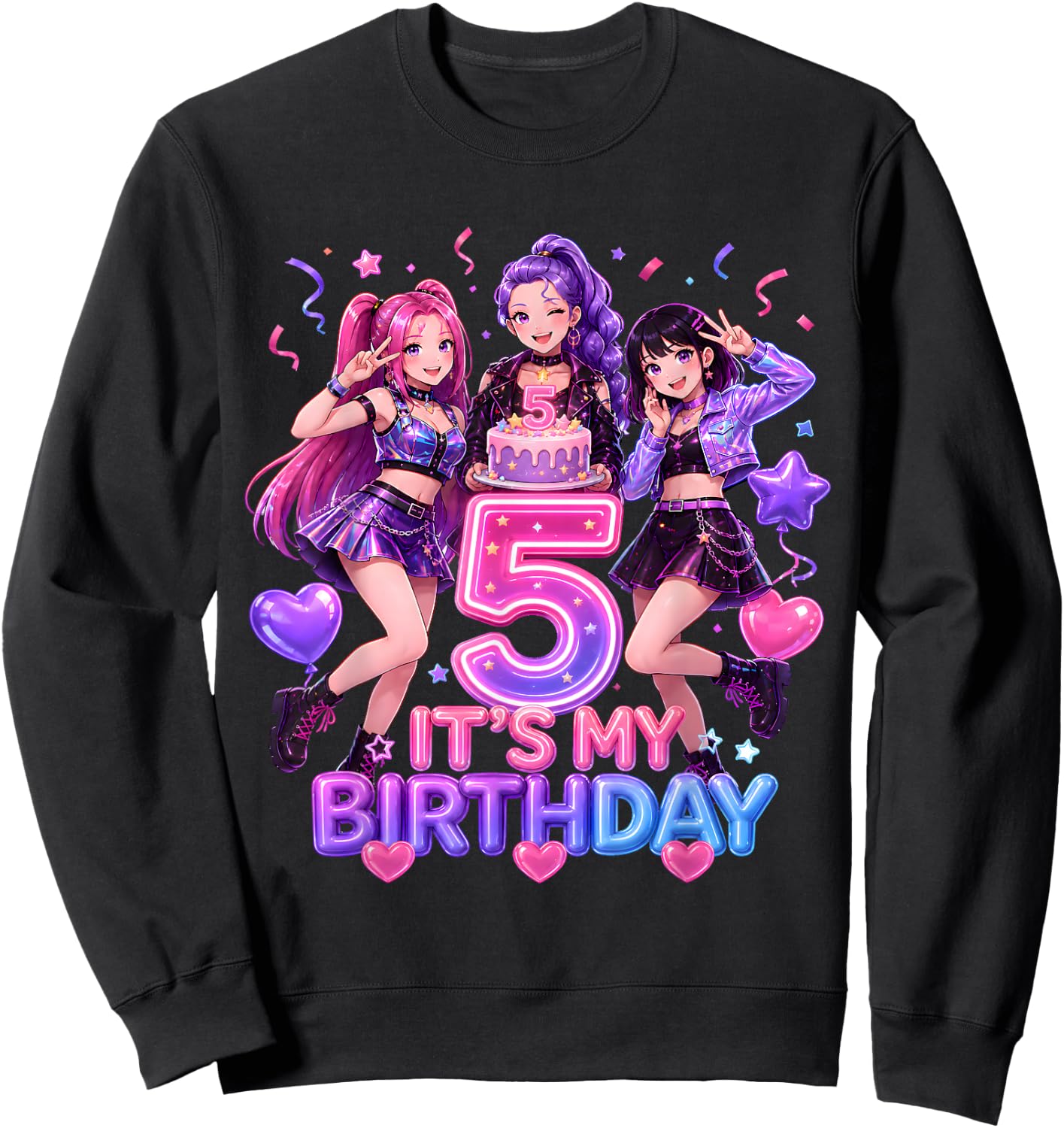 Kids It's My 5th K Pop Birthday Girl 5 Year Old K-Pop Bday Sweatshirt - Sweatshirt | Black