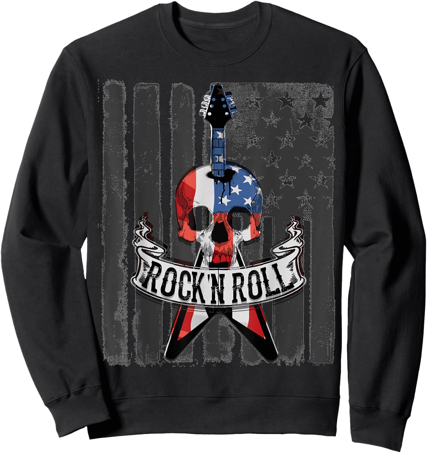 Rock N' Roll Guitar American Flag Vinatge Music Band Kids Men Sweatshirt - Sweatshirt | Black