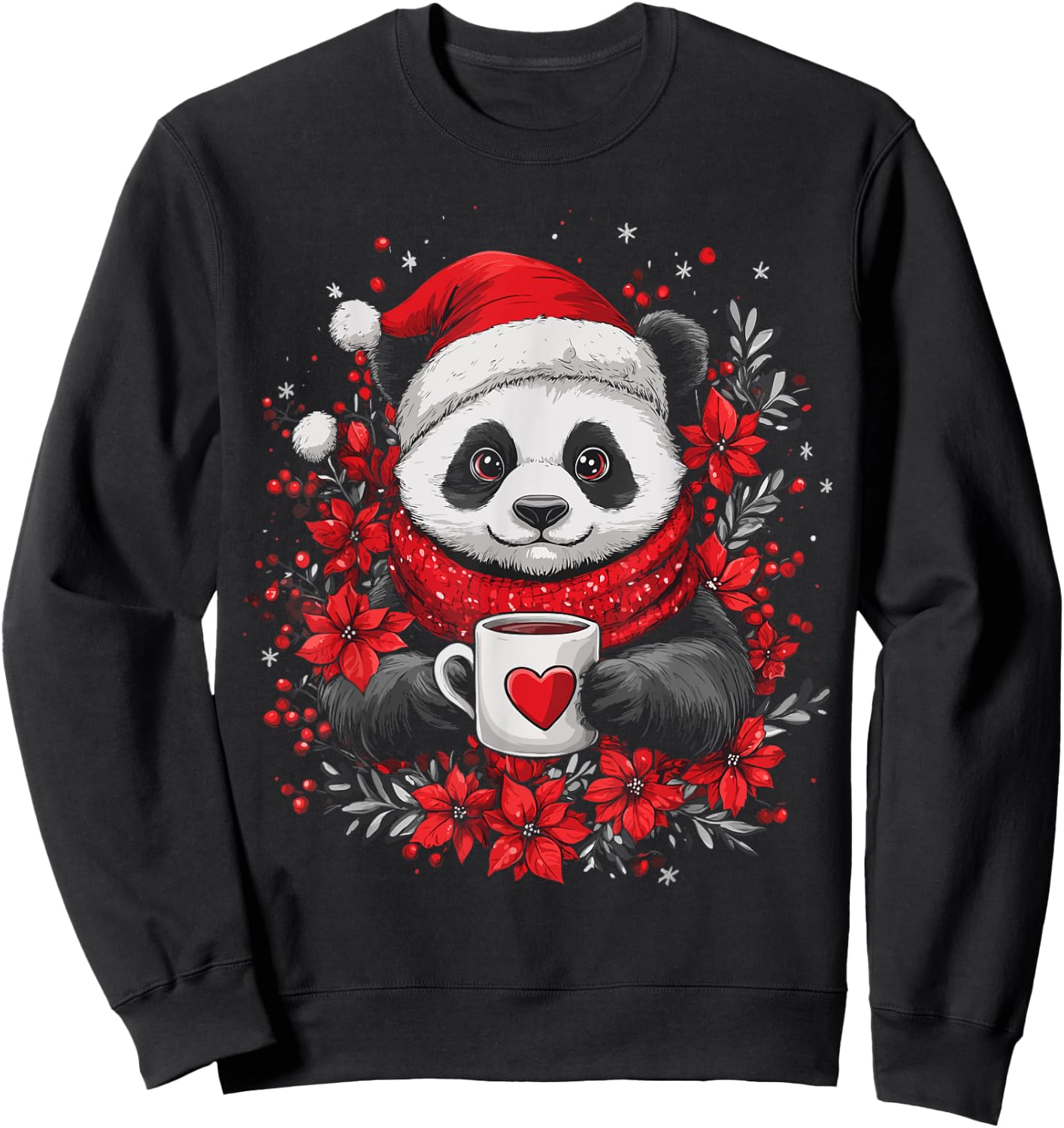 Christmas Panda Santa Coffee Girls Boys Kids Christmas Panda Sweatshirt - Sweatshirt | Black