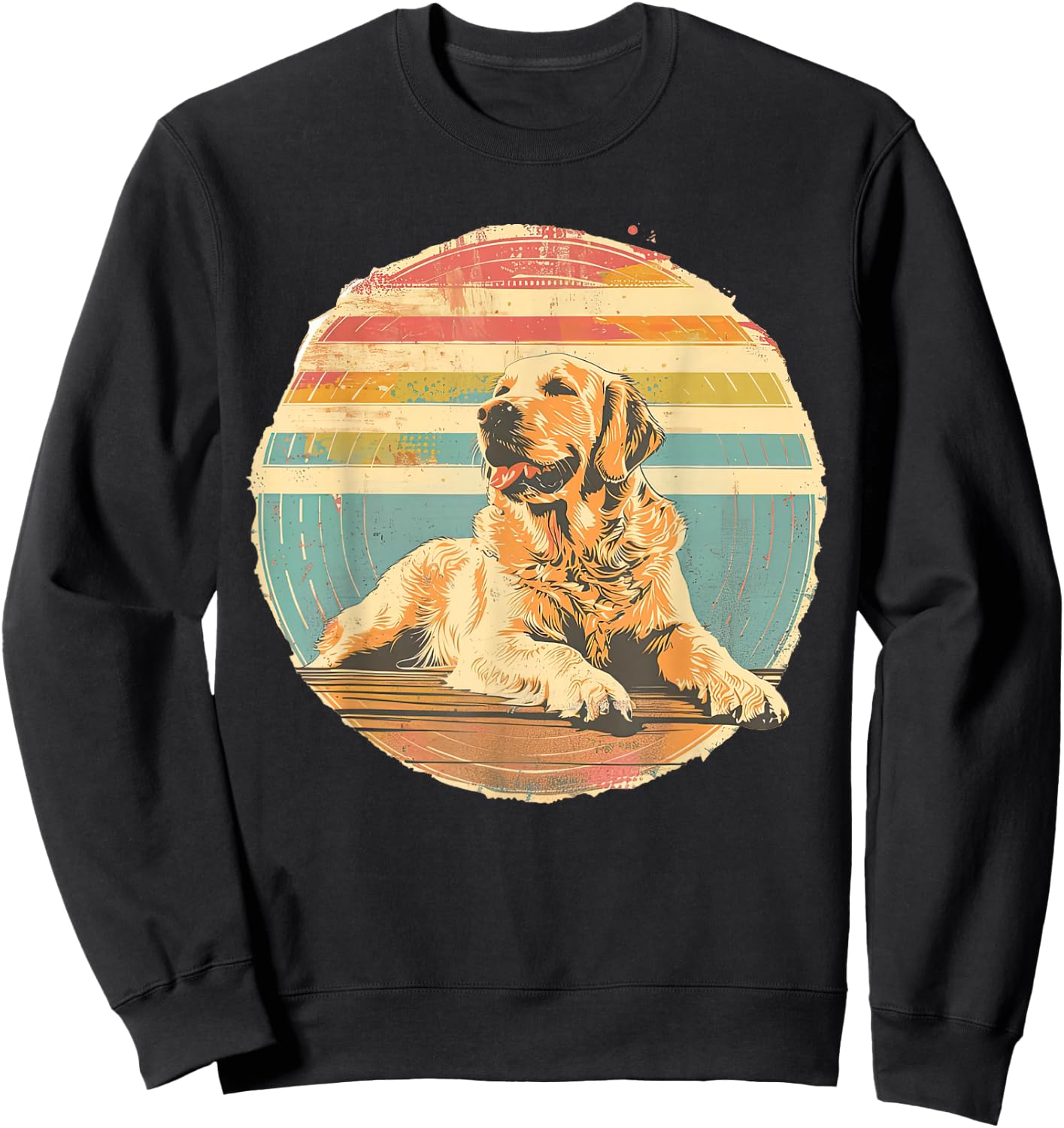 Golden Retriever Distressed Retro Sun Dog Lover Sweatshirt - Sweatshirt | Black