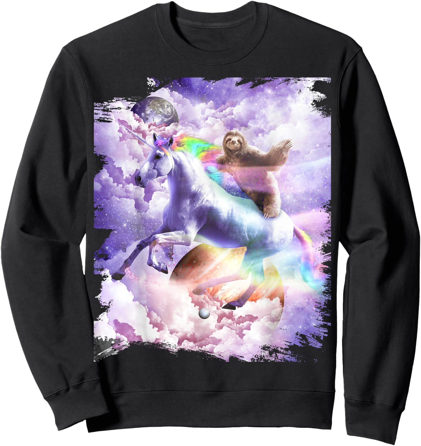 Space Sloth Riding On Unicorn Sweatshirt - Sweatshirt | Black
