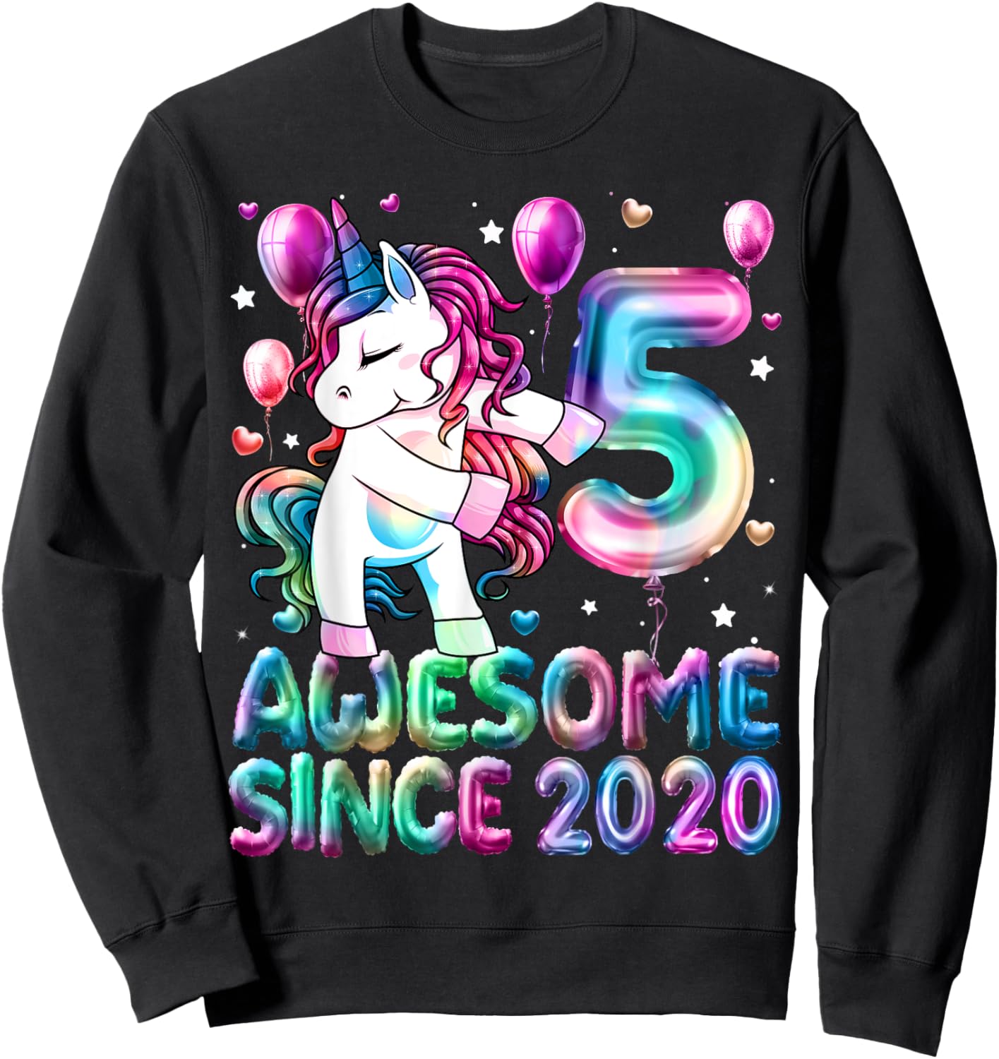 Flossing Unicorn 5 Year Old 5th Birthday Girl Unicorn Party Sweatshirt - Sweatshirt | Black