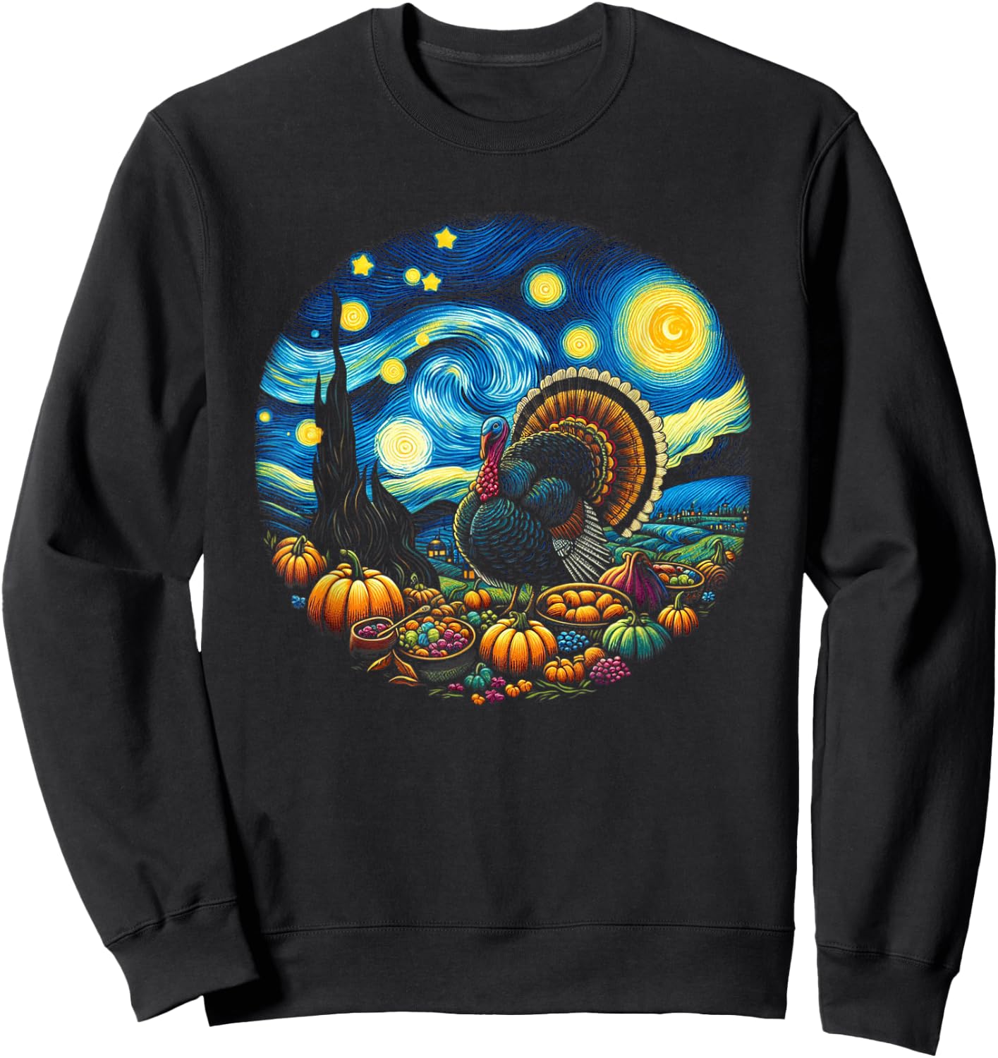 Thanksgiving Turkey Van Gogh Starry Night Turkey Day Family Sweatshirt - Sweatshirt | Black