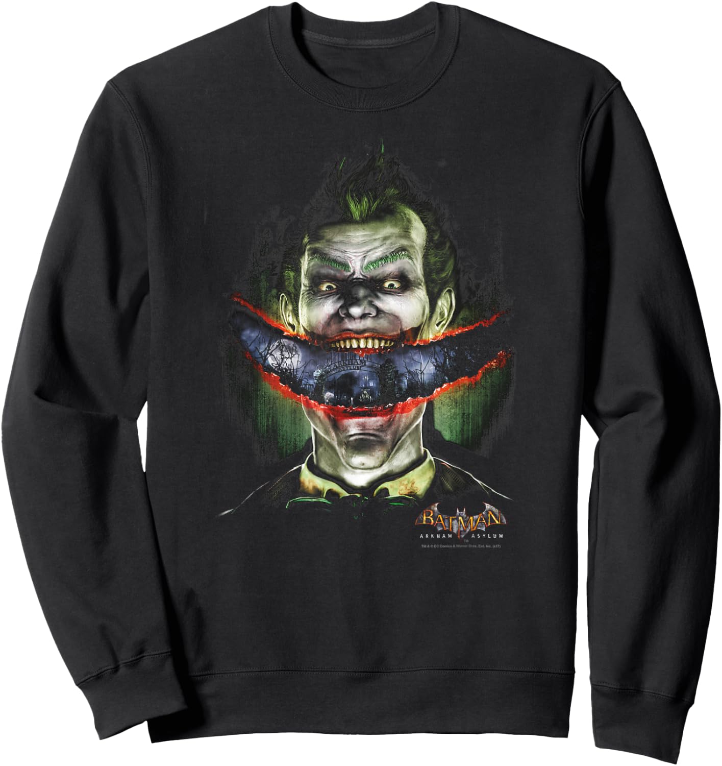 Batman: Arkham Asylum Joker Crazy Lips T Shirt Sweatshirt - Sweatshirt | Black