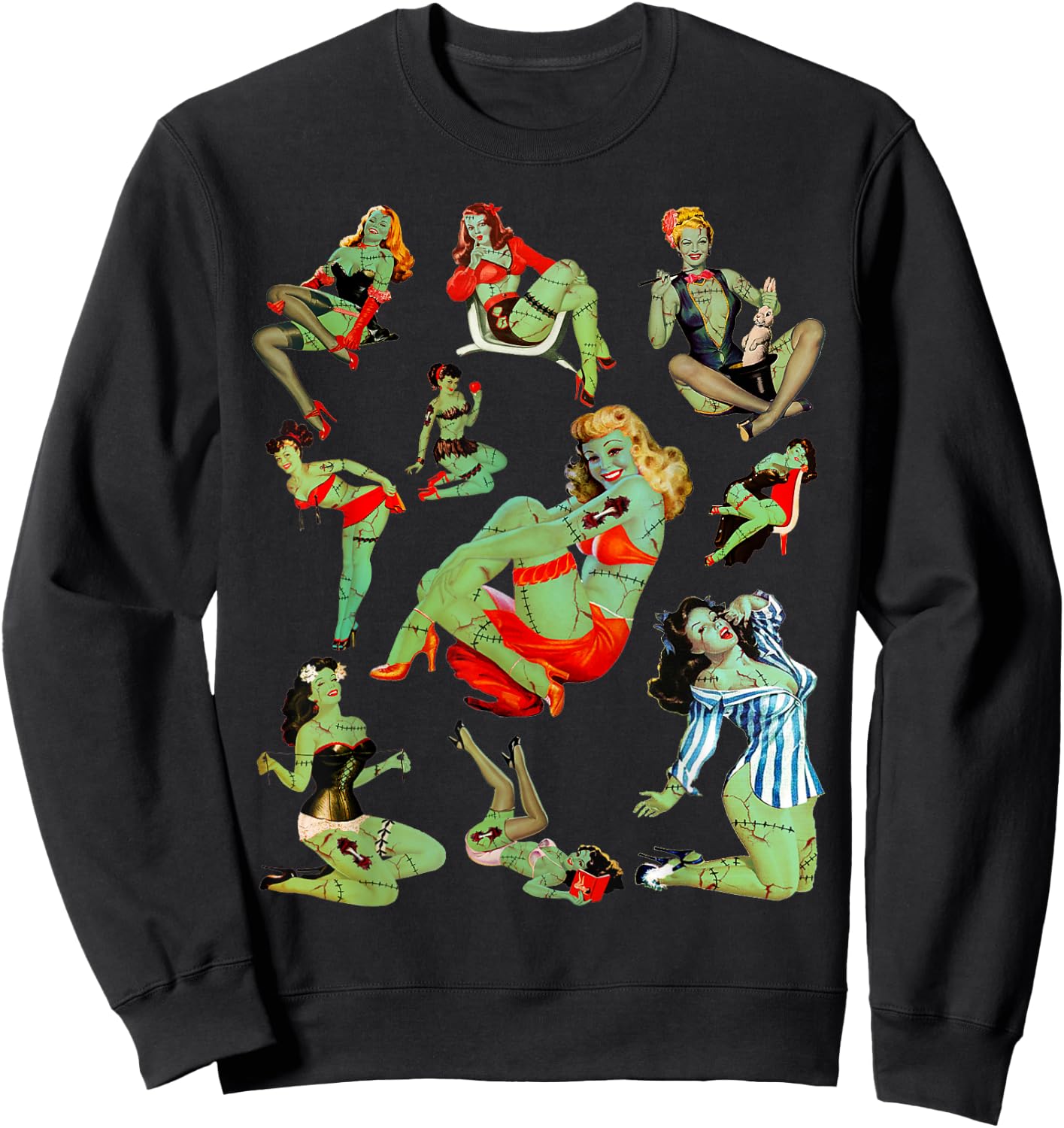 Zombie Pin Up Girl Halloween Sassy Cute Collage Apocalypse Sweatshirt - Sweatshirt | Black