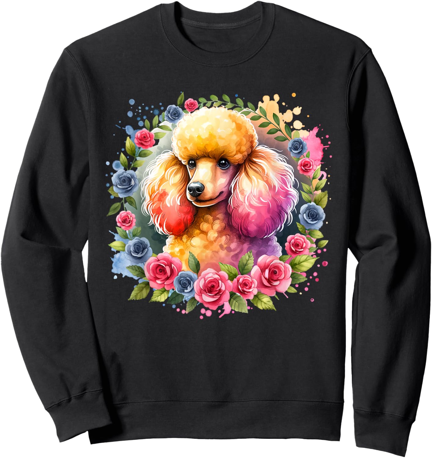 Fluffy Apricot Poodle Puppy Floral Wreath Pastel Dog Lover Sweatshirt - Sweatshirt | Black