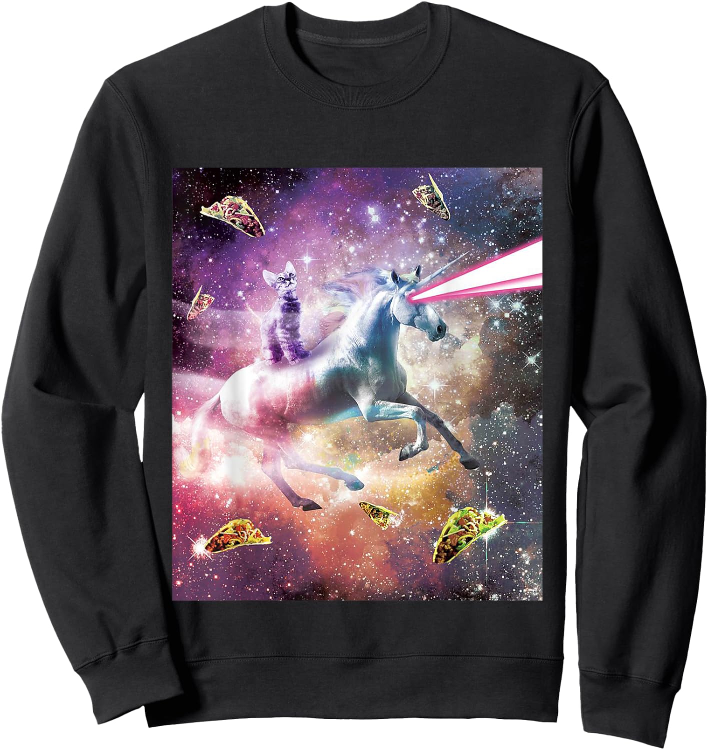 Funny Cute Universe Space Galaxy Cat Meme Unicorn Taco Gift Men Women Kids Sweatshirt - Sweatshirt | Black