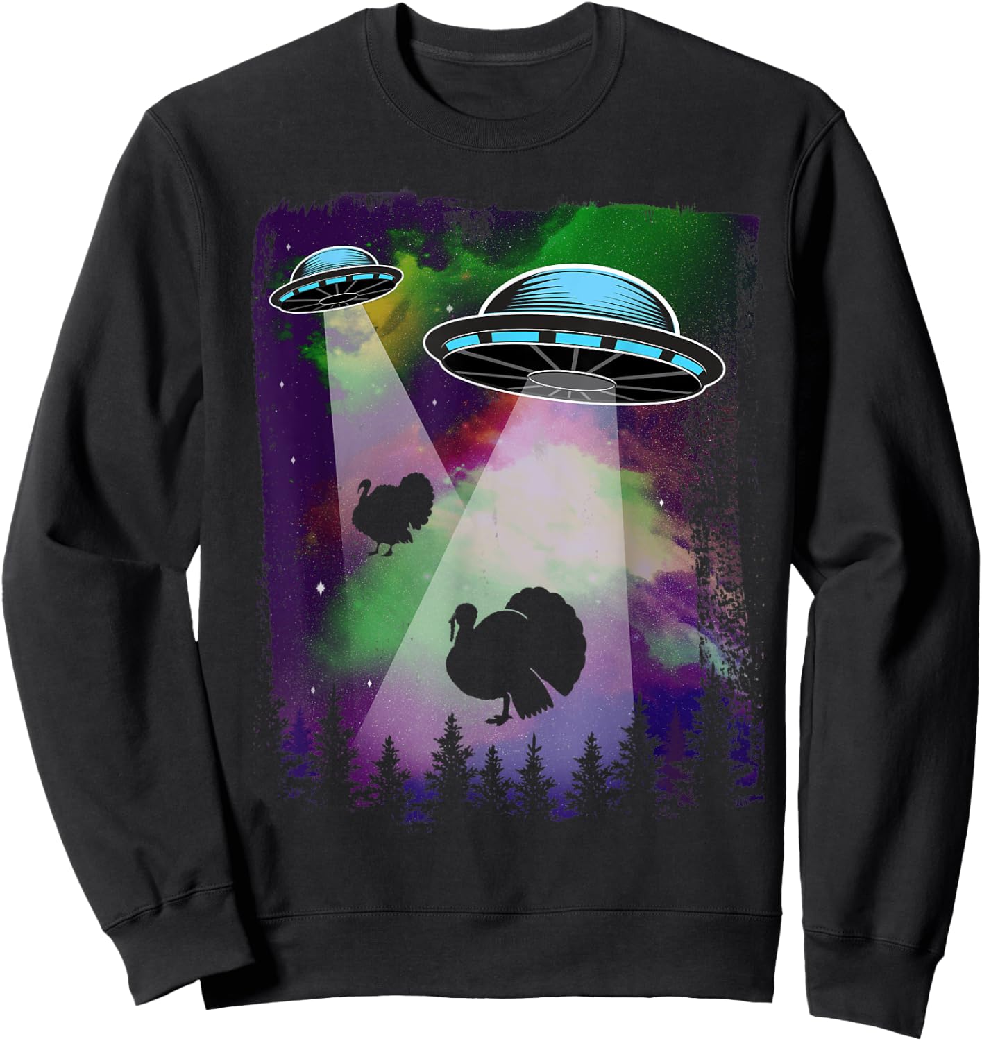 UFO Alien Thanksgiving Turkey Abduction Funny Sweatshirt - Sweatshirt | Black