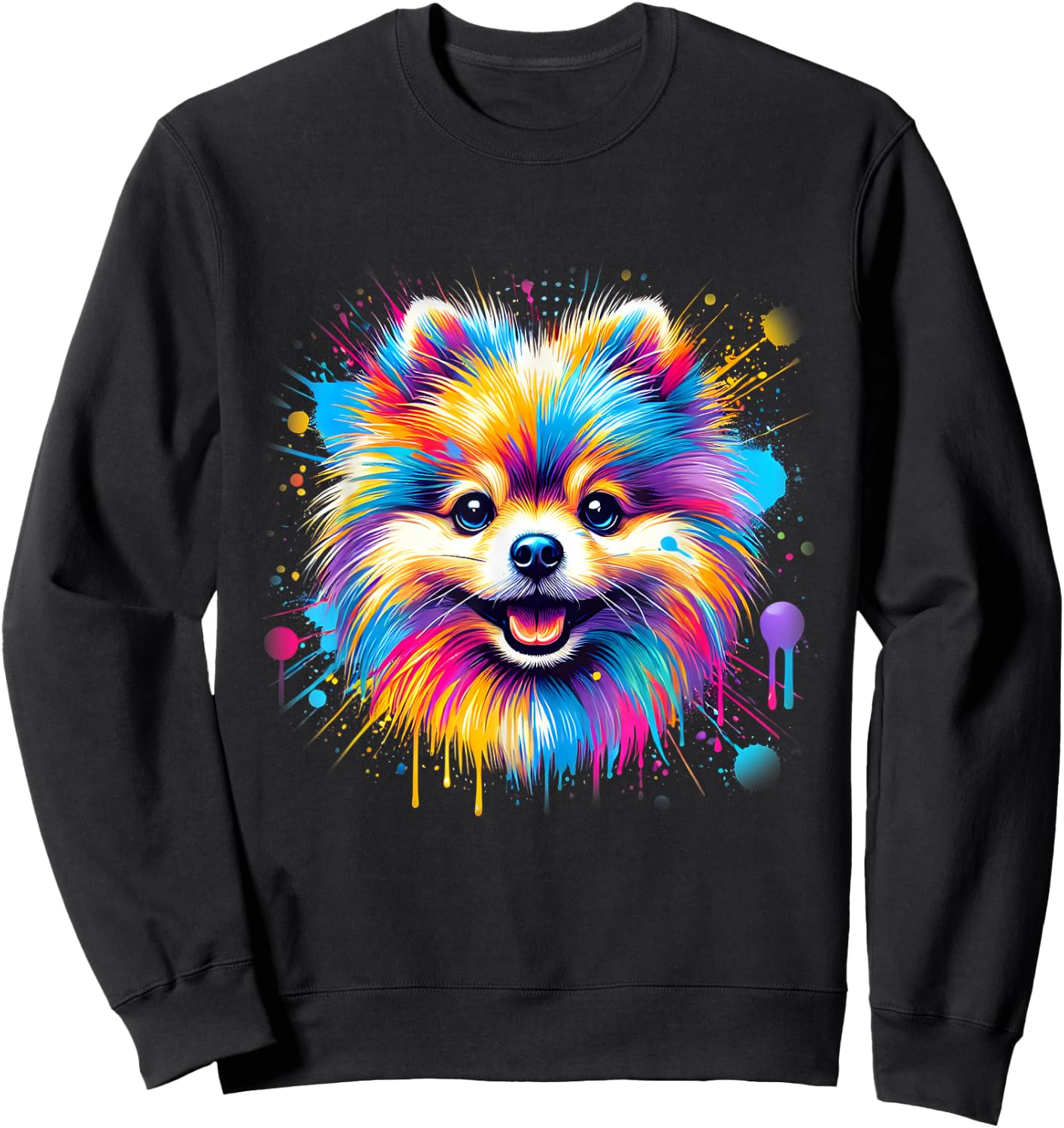 Colorful Pomeranian Splash Art Shirt Pom Puppy Dog Lover Sweatshirt - Sweatshirt | Black