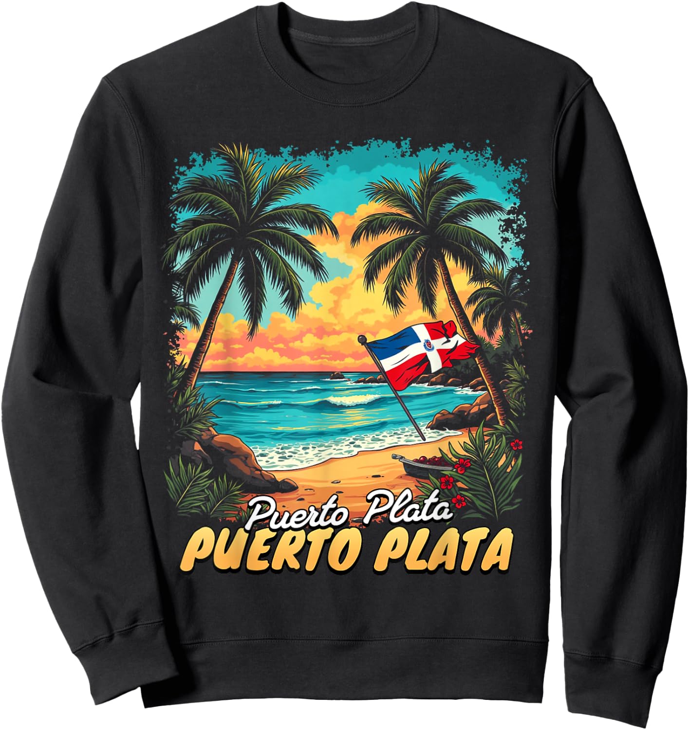 Puerto Plata Vacation Dominican Republic Flag Beach Travel Sweatshirt - Sweatshirt | Black