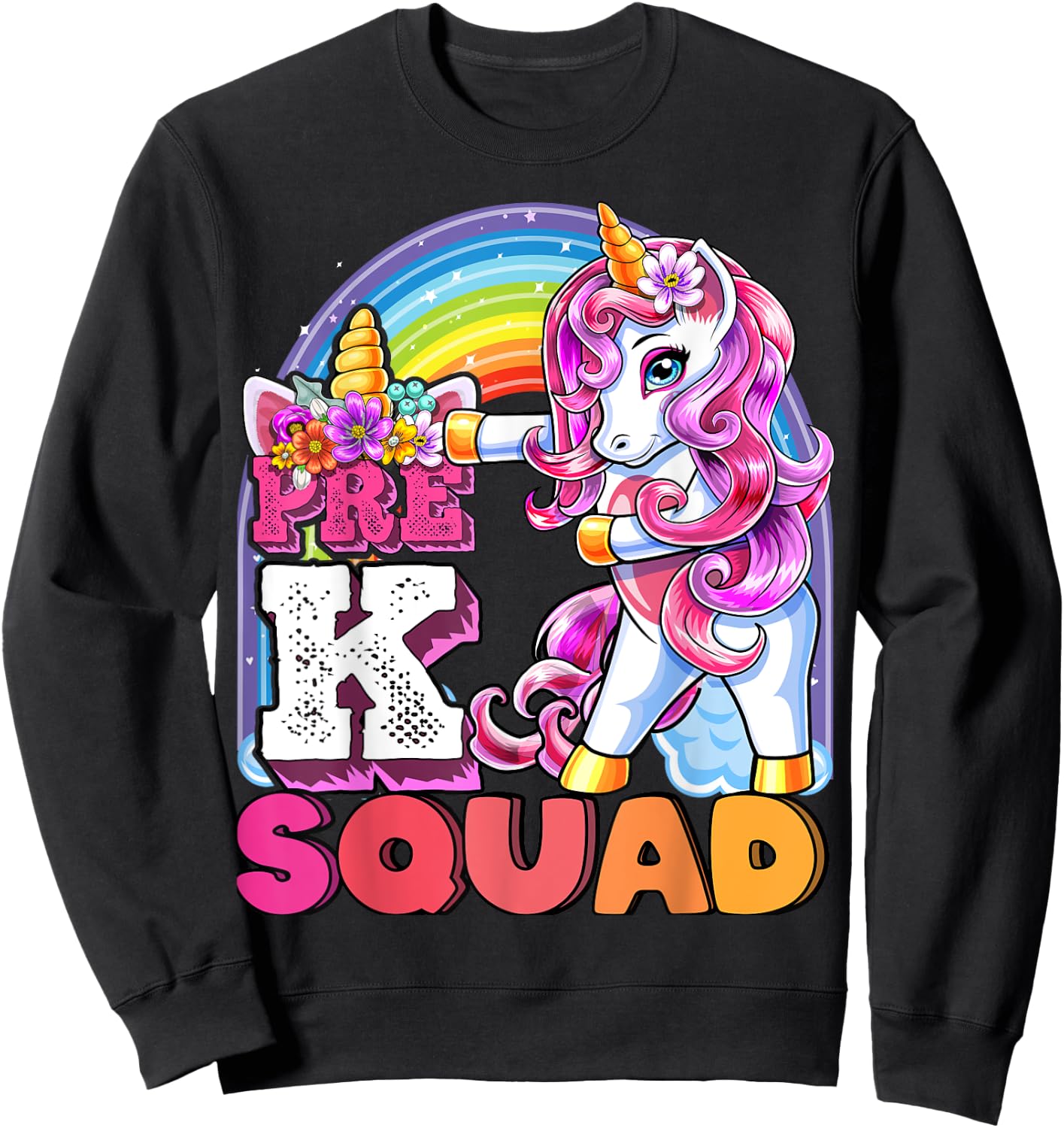 Pre-K Squad Flossing Unicorn Back to School Girls Gift Sweatshirt - Sweatshirt | Black