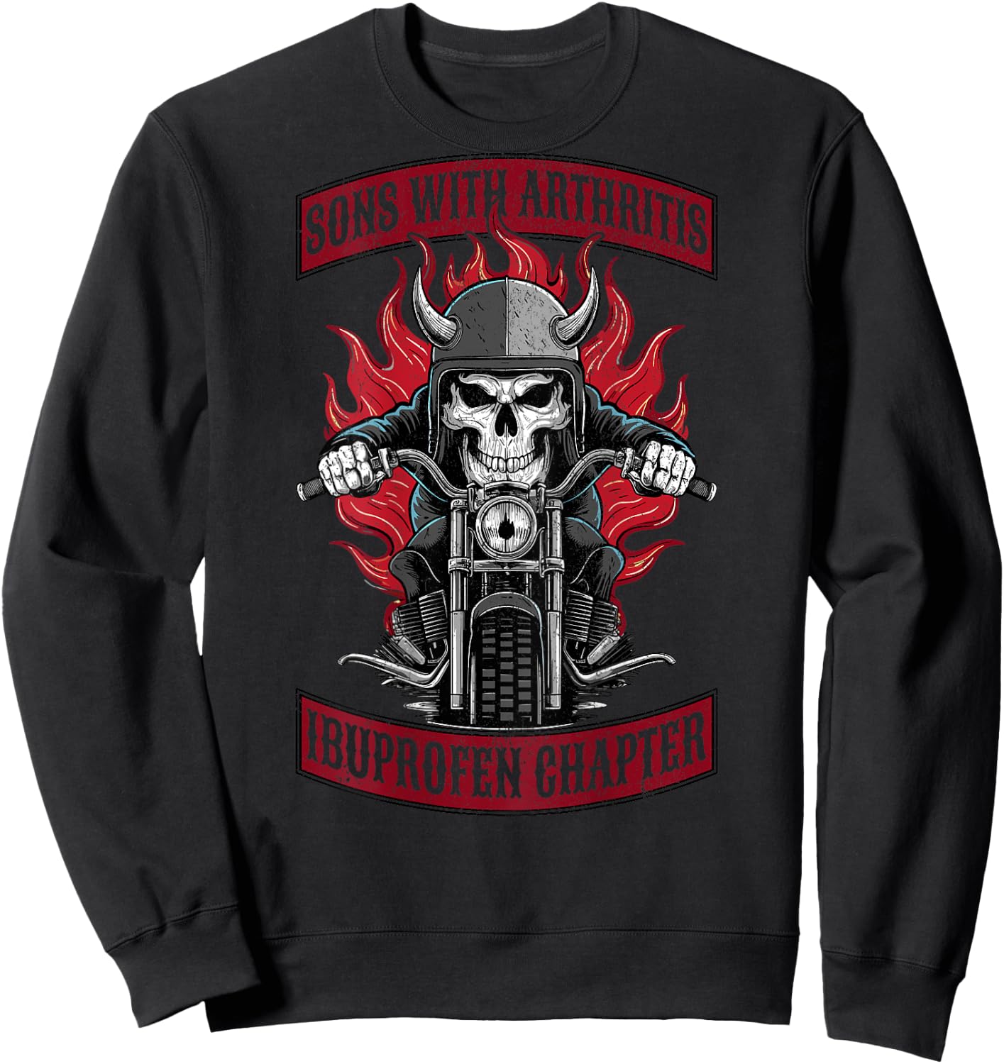 Sons with Arthritis Ibuprofen Chapter Skeleton on Back Sweatshirt - Sweatshirt | Black