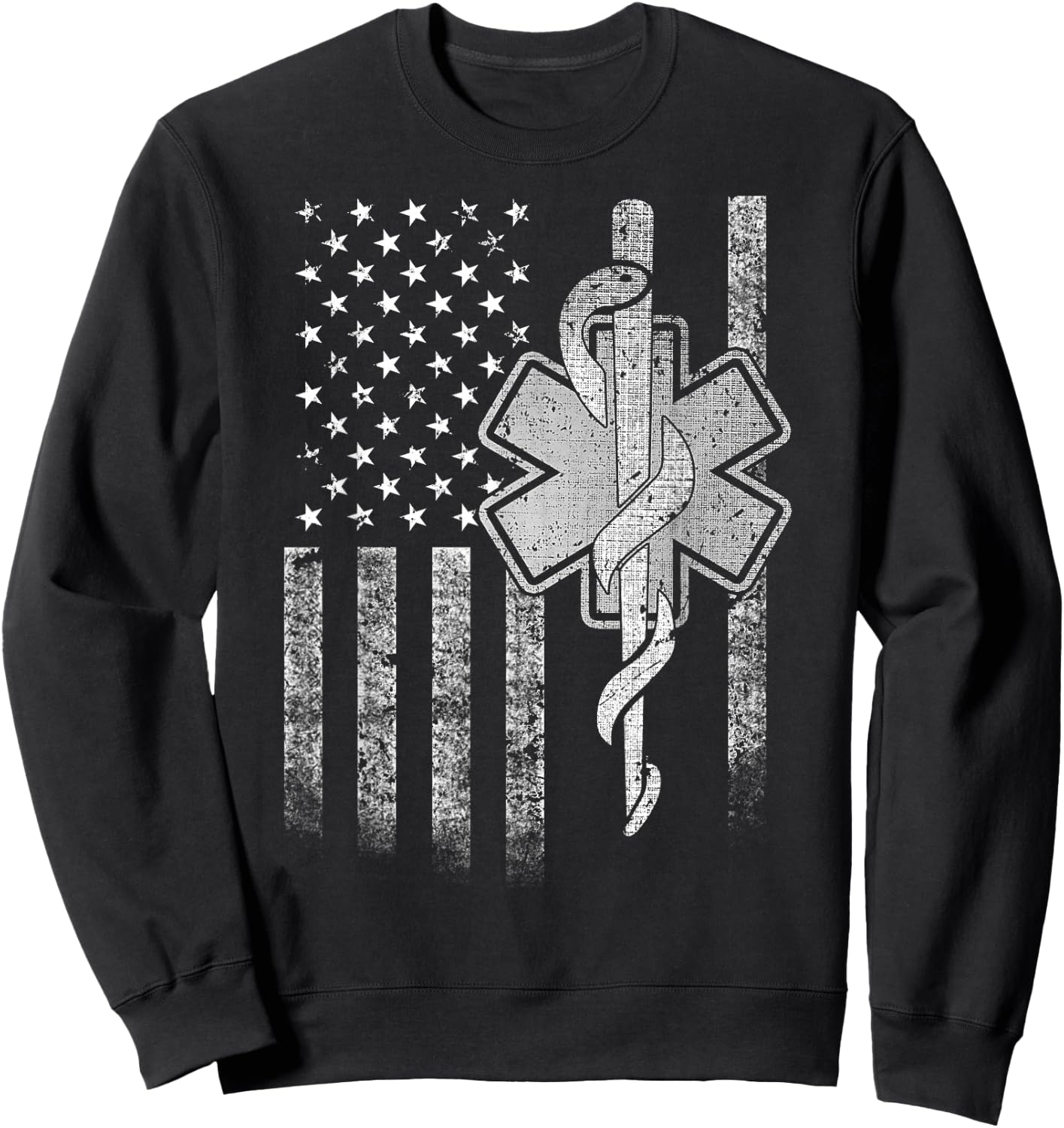 Two-Sided EMT First Responder American Flag Gift Men Sweatshirt - Sweatshirt | Black