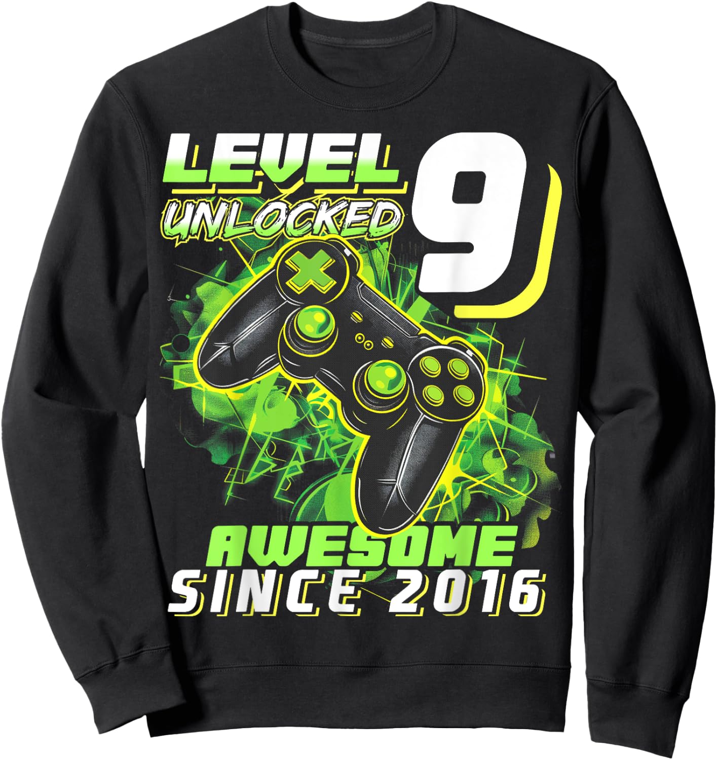 9th Birthday Boy Level 9 Gamer 9 Year Video Game Party Sweatshirt - Sweatshirt | Black