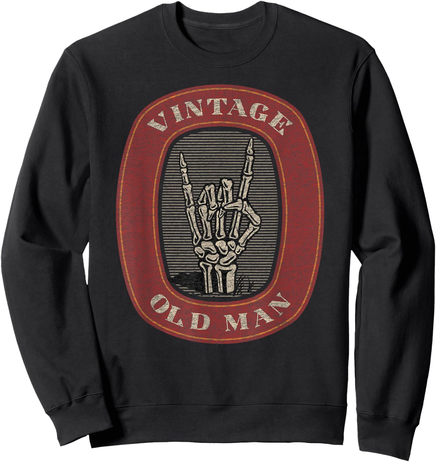 Funny Old Man Guy Vintage Graphic Skeleton Hand Sweatshirt - Sweatshirt | Black
