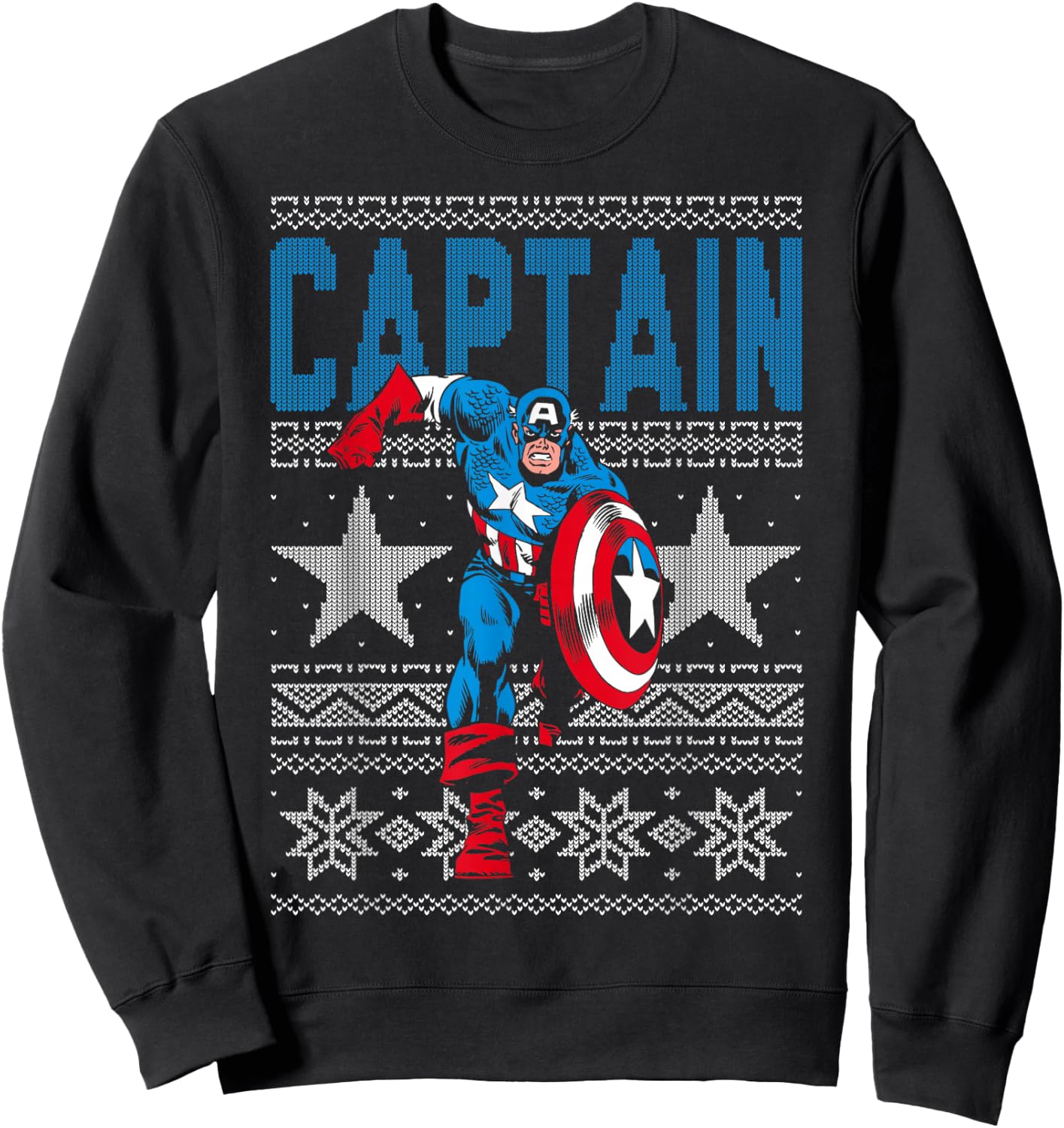 Marvel Captain America Stars Ugly Christmas Sweatshirt - Sweatshirt | Black